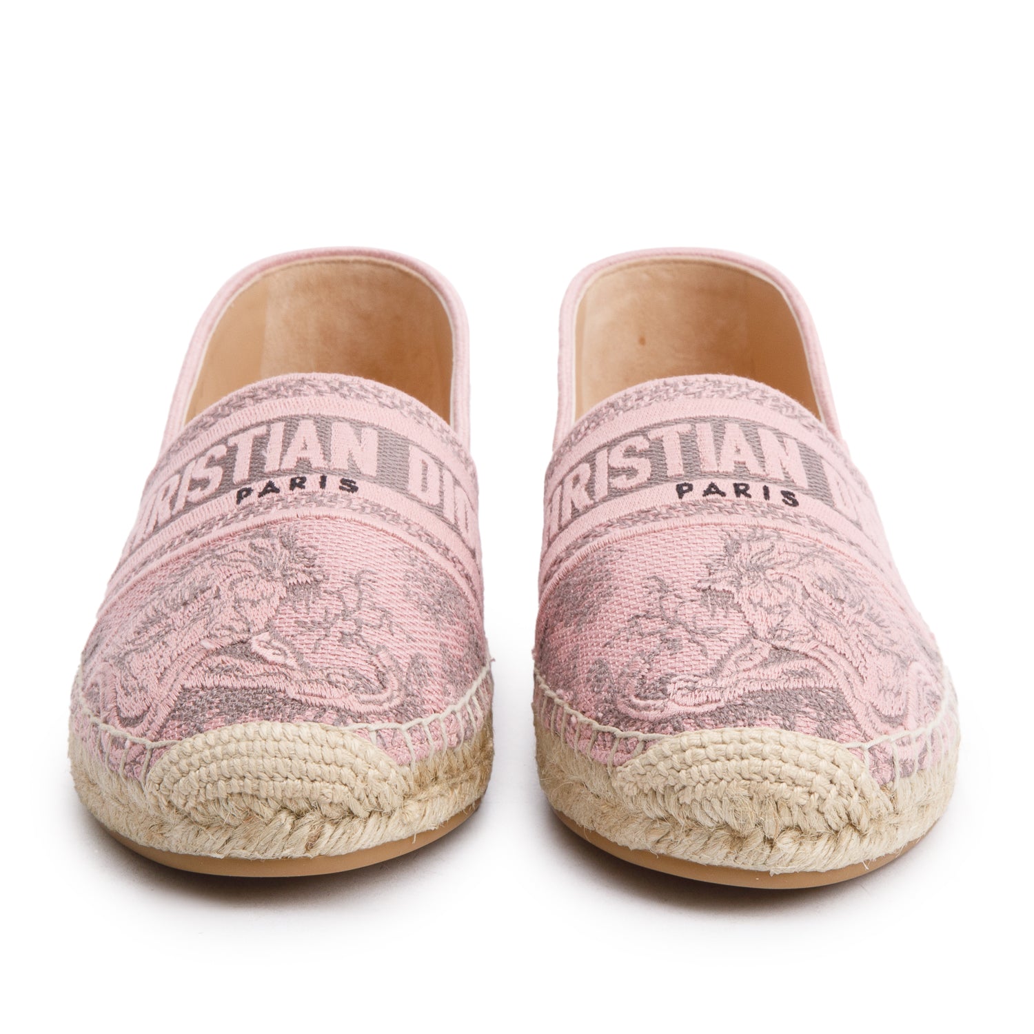 Christian Dior Pink Embroidered Toile De Jouy Granville Espadrille, Size 40 w/ Box