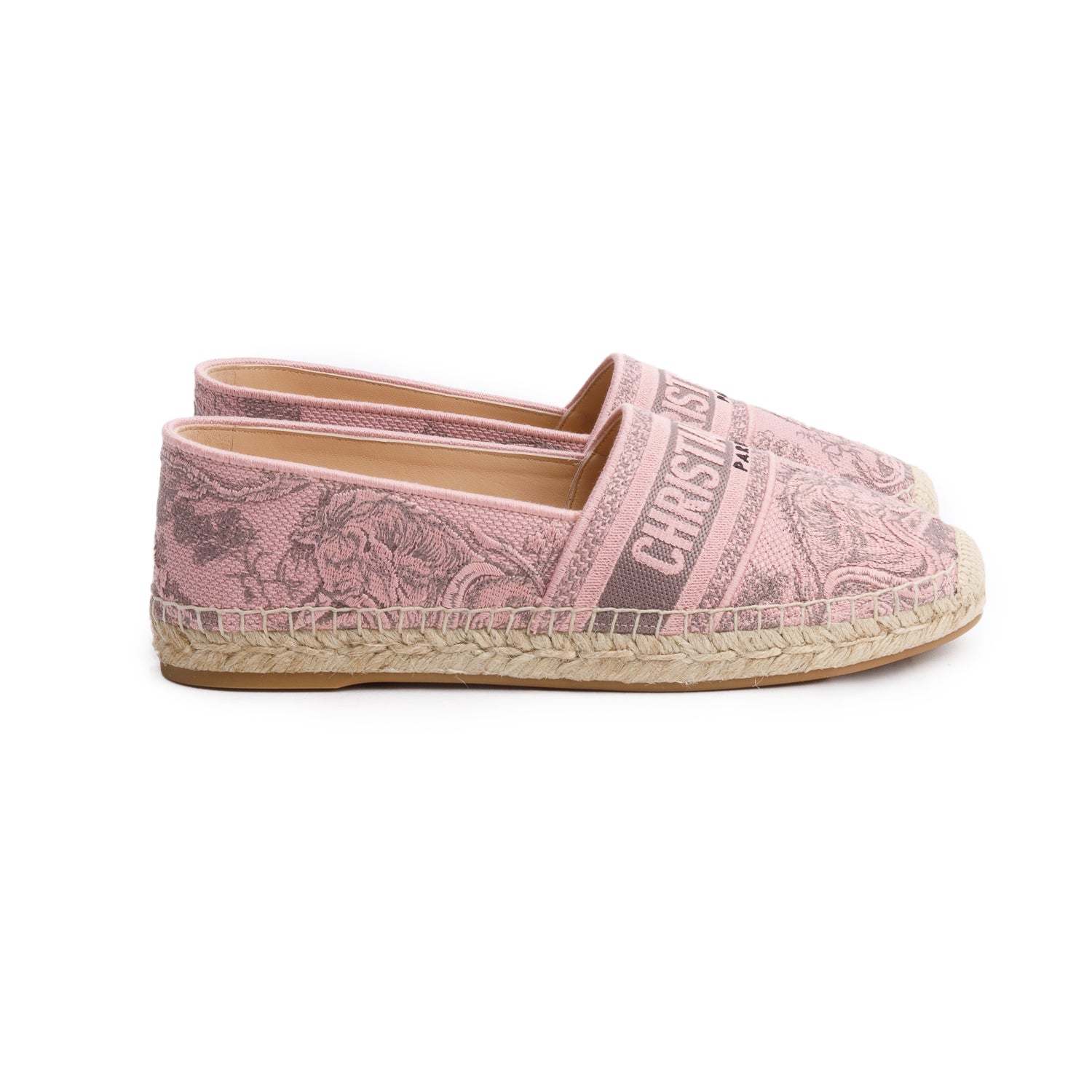 Christian Dior Pink Embroidered Toile De Jouy Granville Espadrille, Size 40 w/ Box