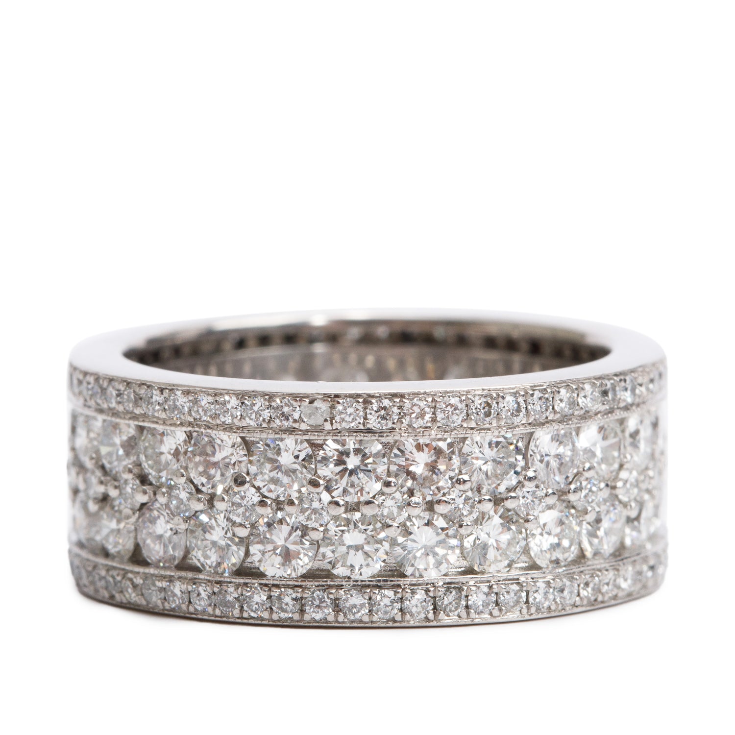 18k White Gold Pave Diamond Band Ring, Size 8