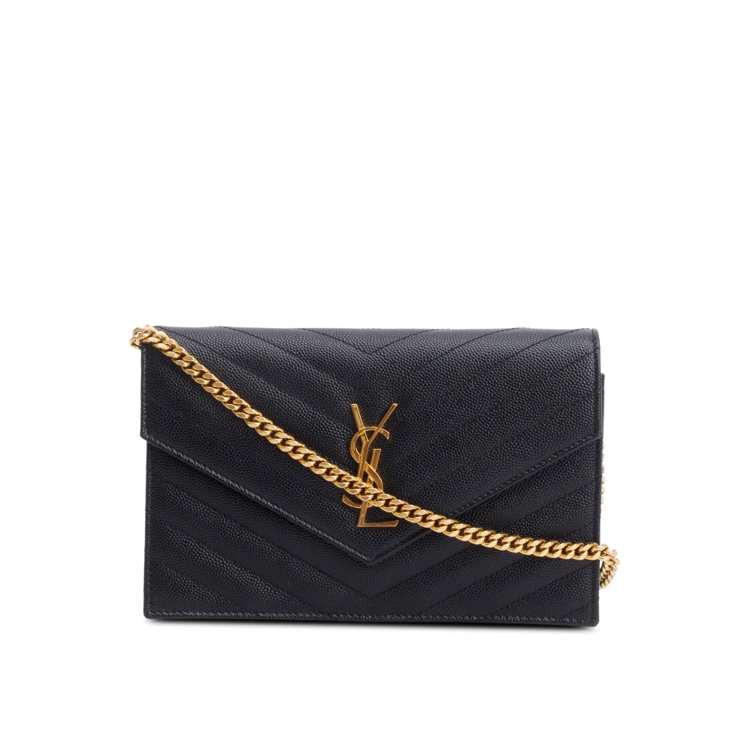 Saint Laurent Black Cassandre Matelasse Envelope Chain Wallet