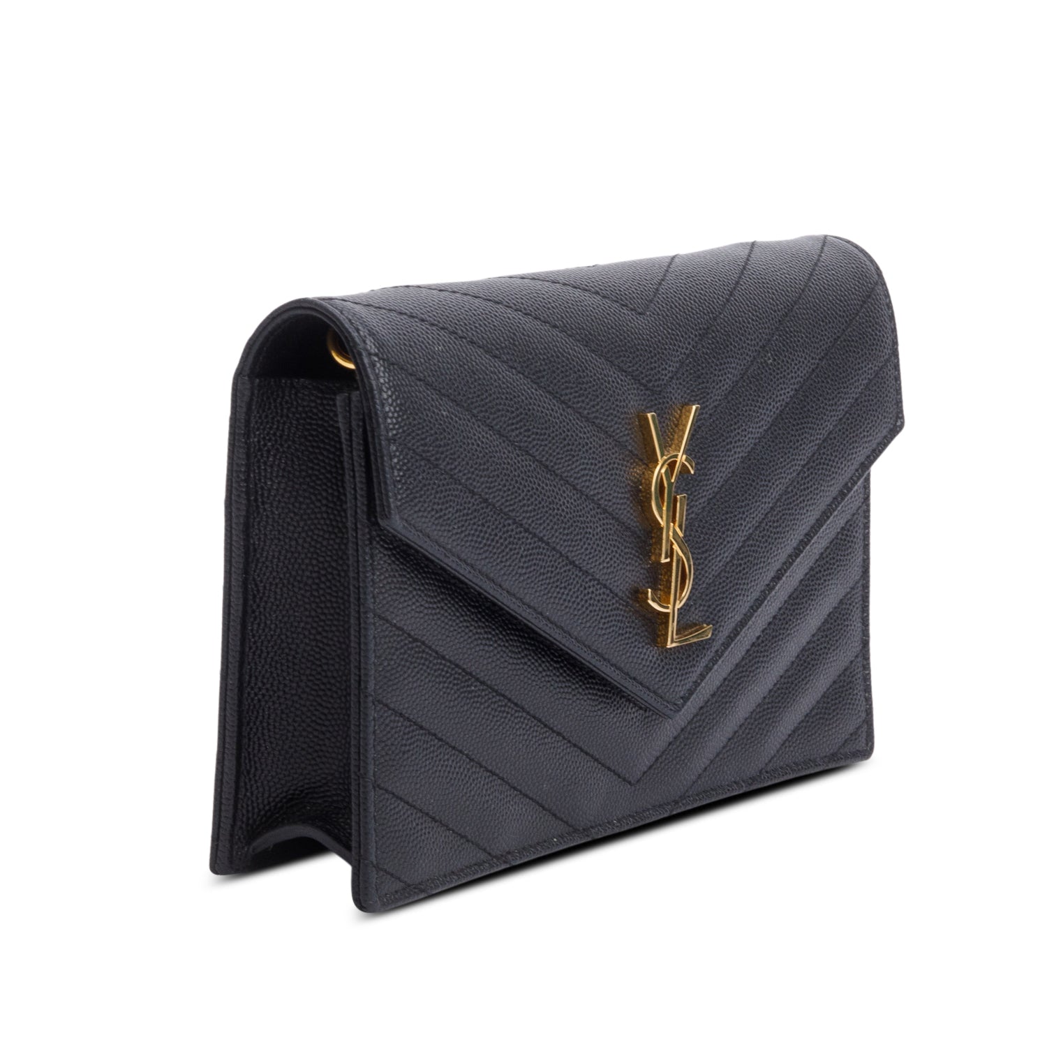 Saint Laurent Black Cassandre Matelasse Envelope Chain Wallet
