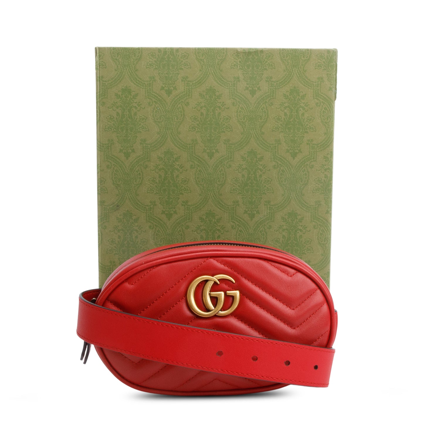 Gucci Red GG Marmont Matelasse Leather Belt Bag, Size 85 w/ Box