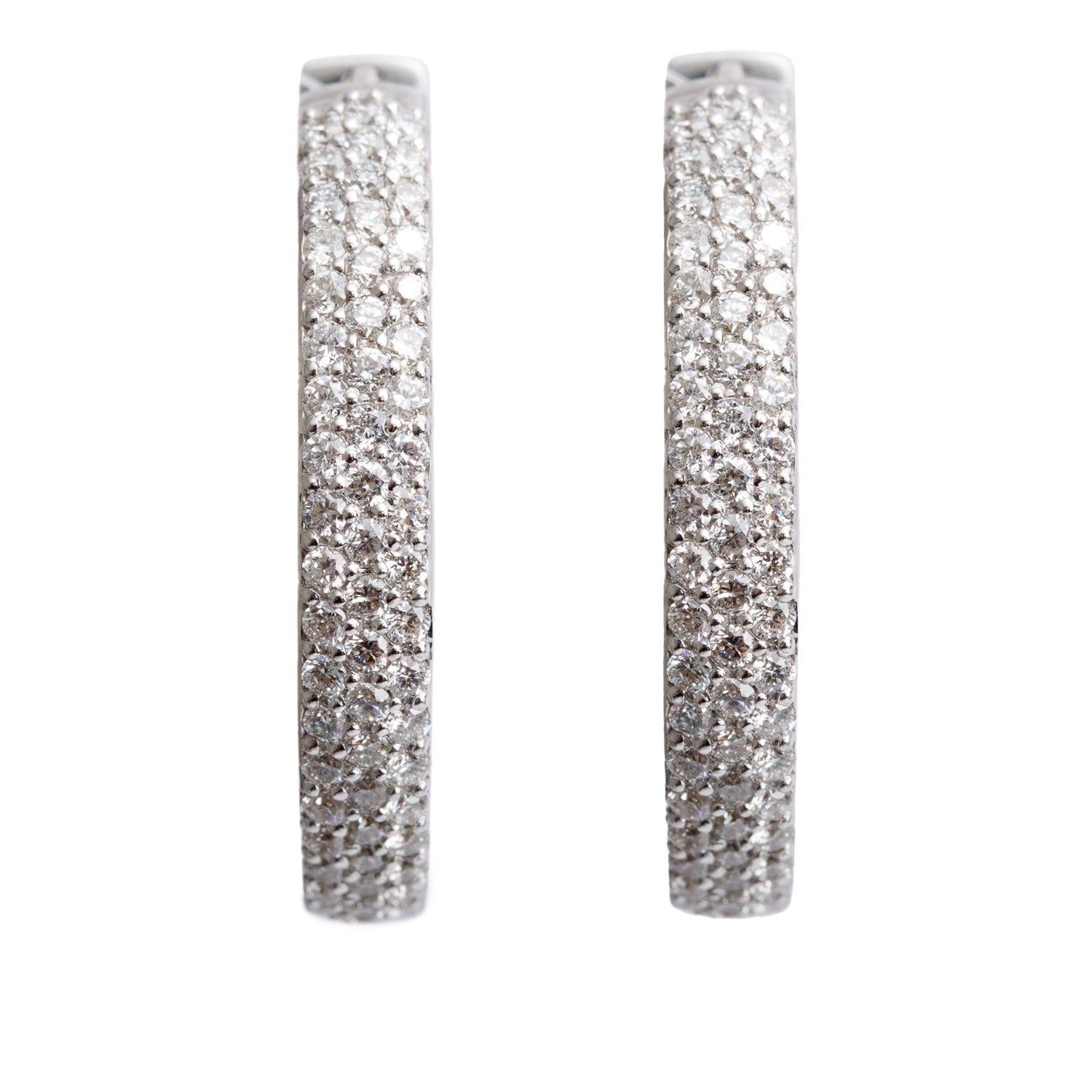 14k White Gold Pave Diamond Hoop Earrings