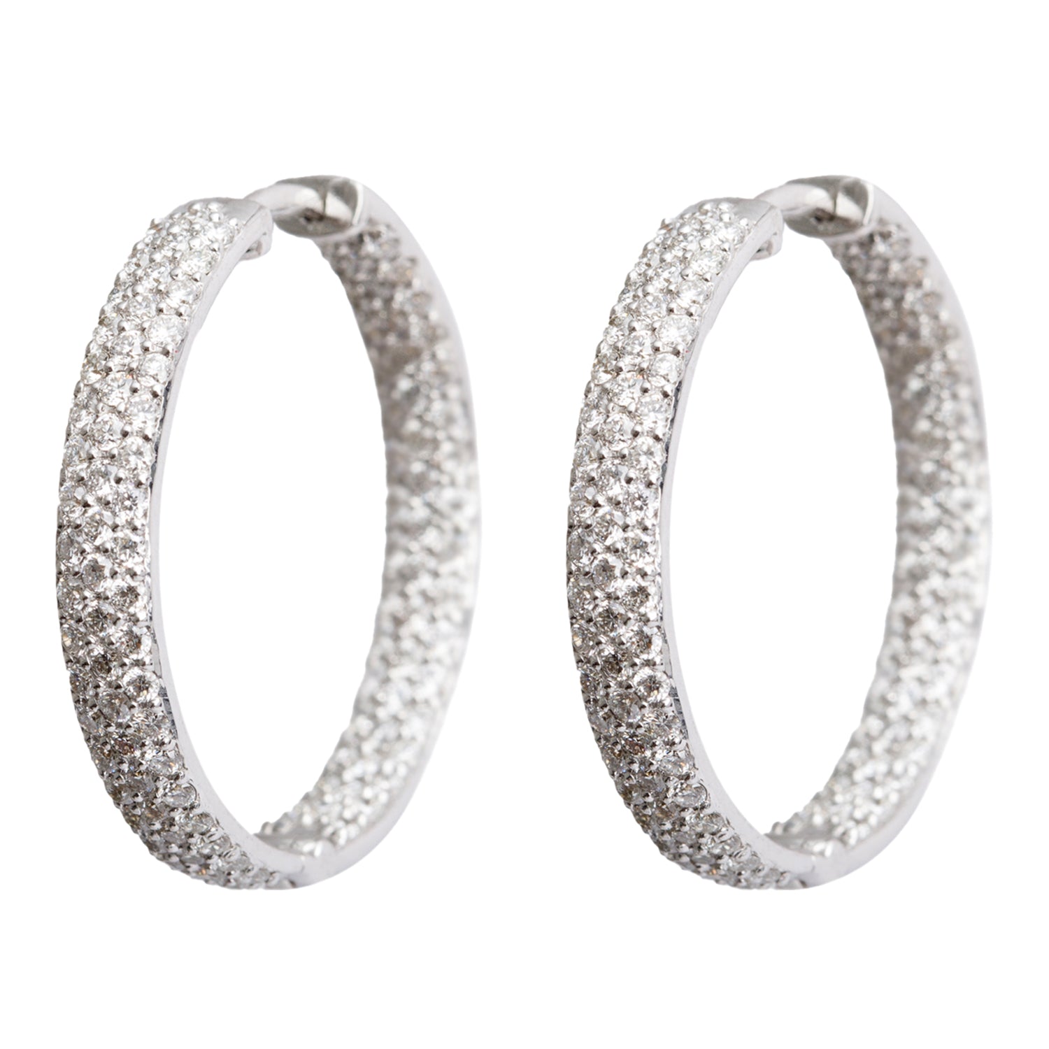 14k White Gold Pave Diamond Hoop Earrings