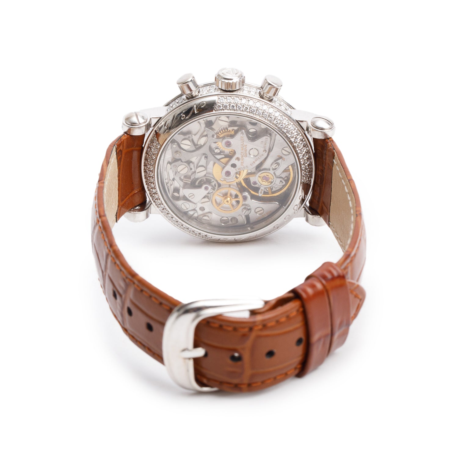 Franck Muller Platinum Pave Diamond 34 MM Chronograph Watch 2865 NAD