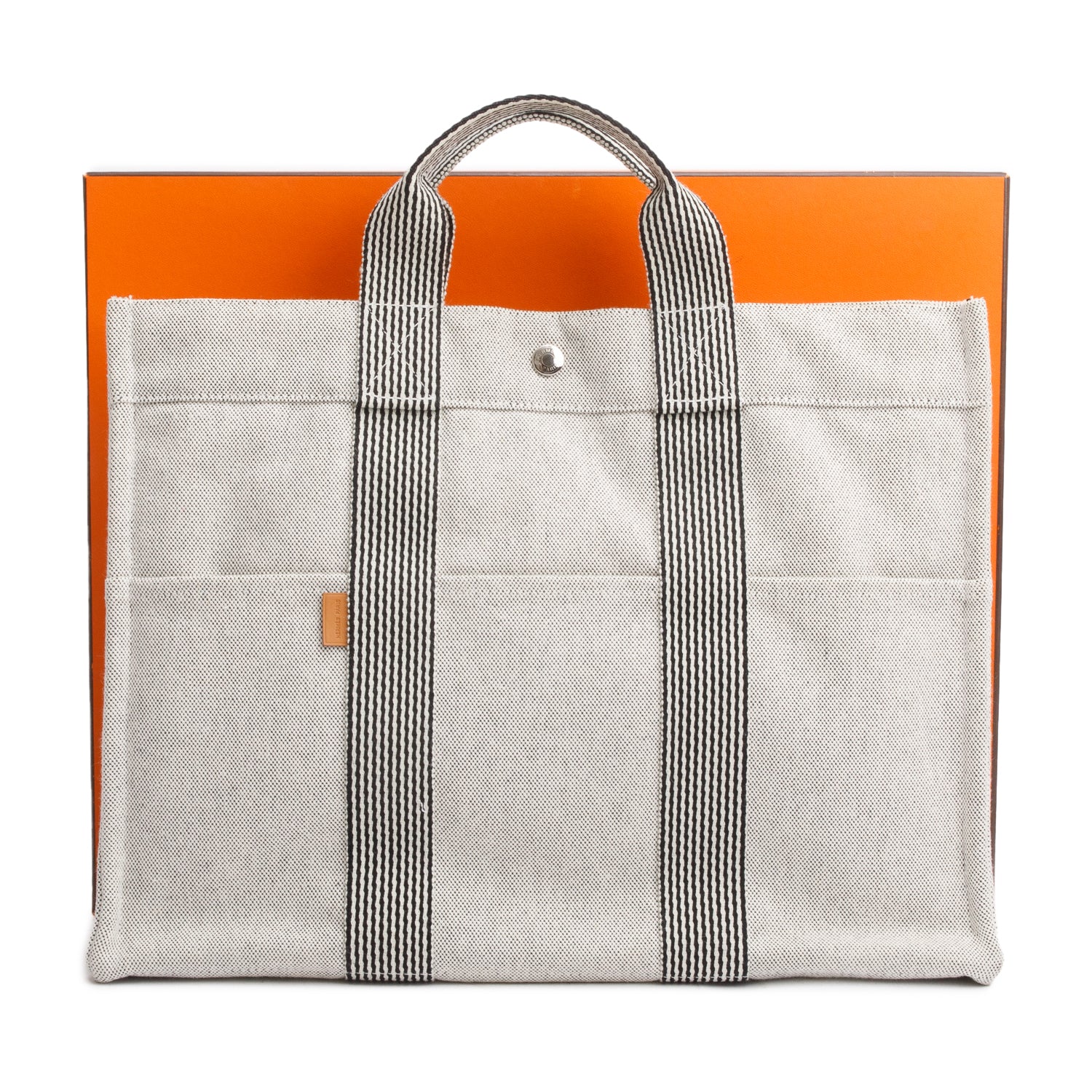 Hermes Noir Ecru Toile Fourre-Tout MM w/ Box