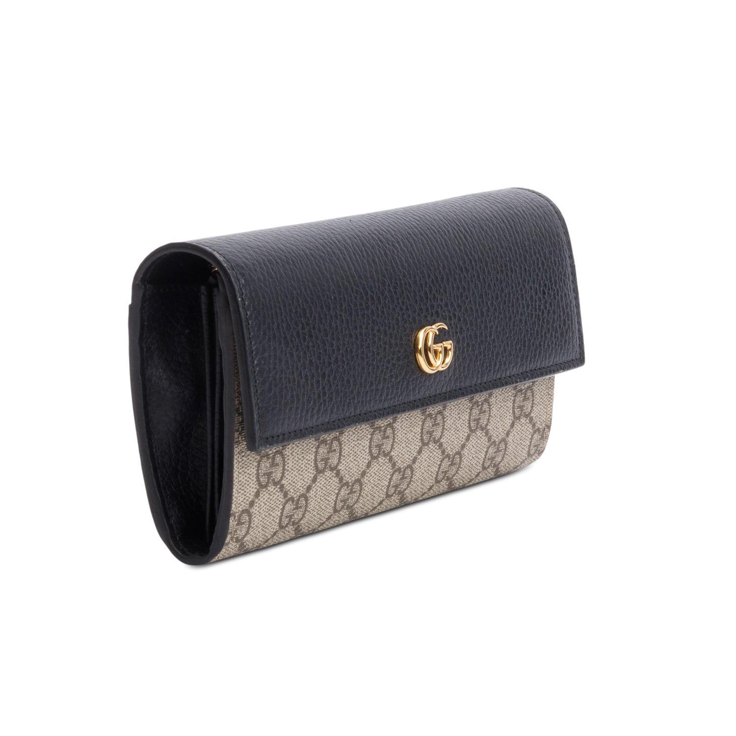 Gucci Black Calfskin Leather GG Supreme Marmont Bi-Color Wallet On Chain w/ Box