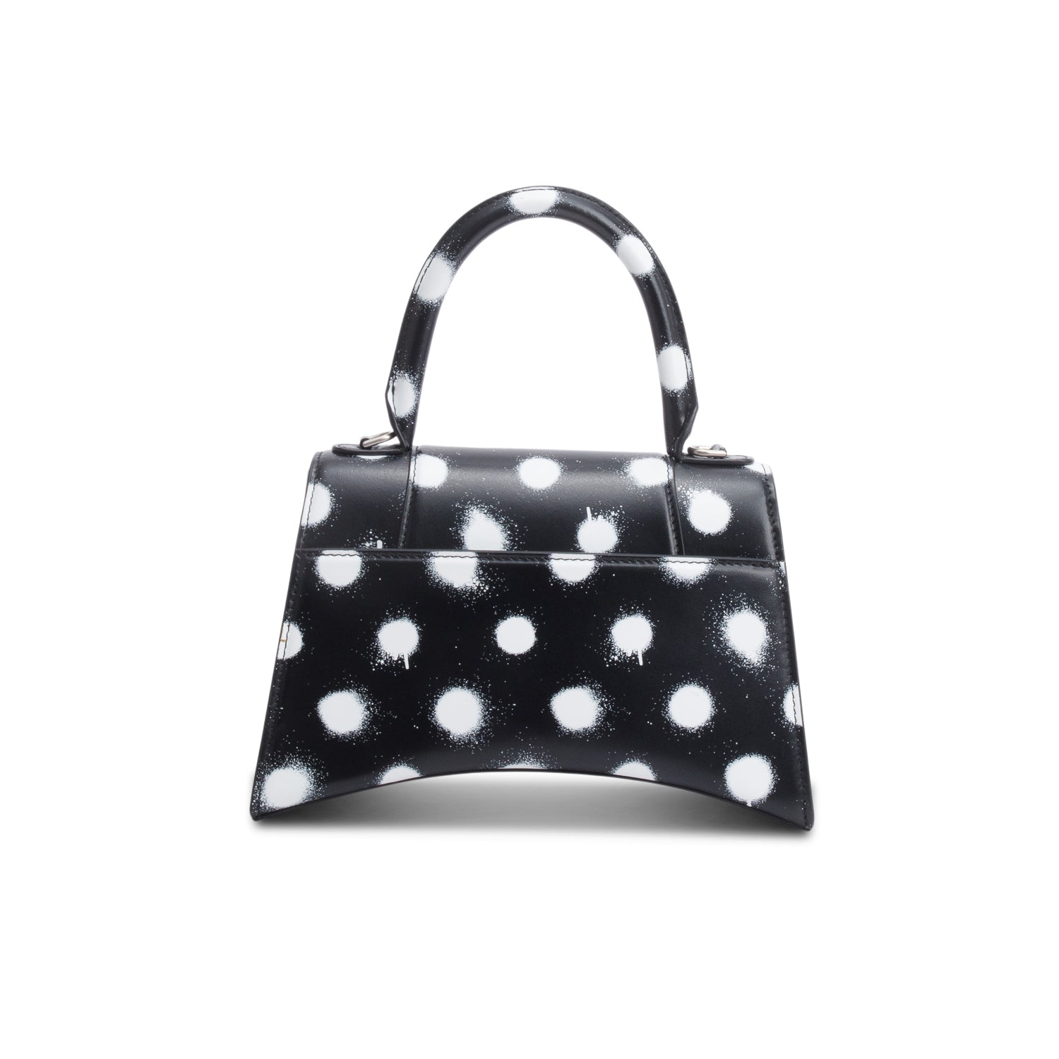 Balenciaga Black Smooth Leather Spray Polka Dot Small Hourglass Top Handle Bag w/ Strap