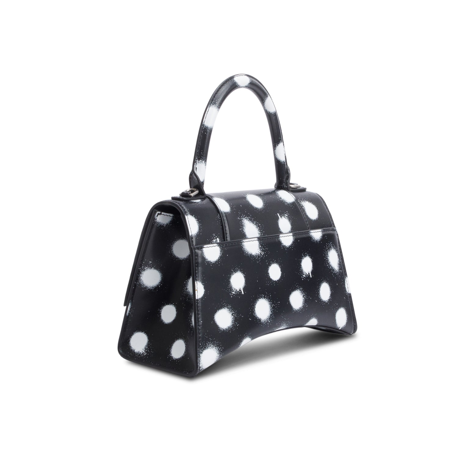 Balenciaga Black Smooth Leather Spray Polka Dot Small Hourglass Top Handle Bag w/ Strap