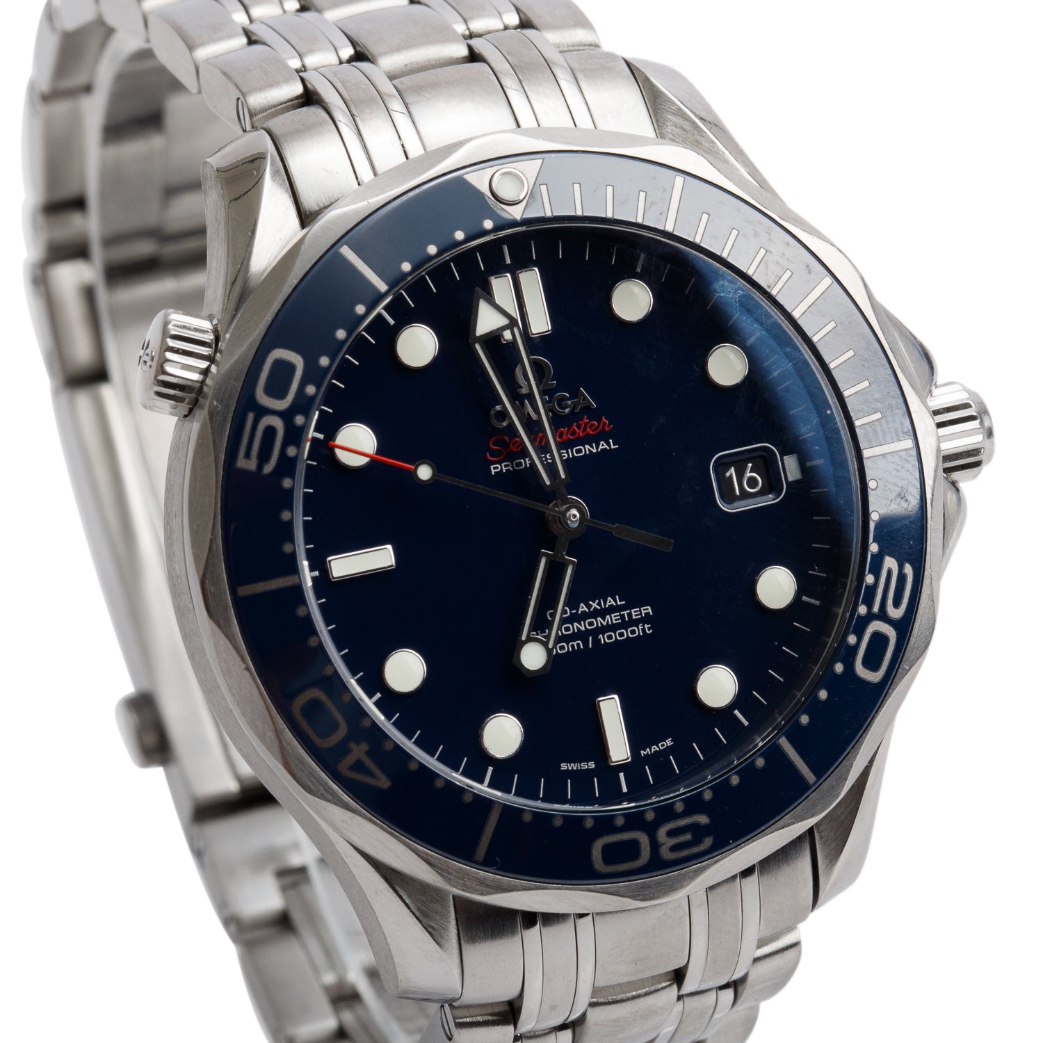 Omega Stainless Steel Seamaster Diver 300M 41 MM Automatic Watch Blue Dial w/ Box & Paper