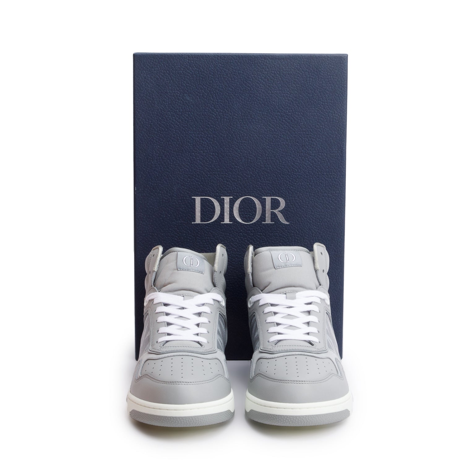 Christian Dior Grey Leather Oblique Jacquard B27 High-Top Sneakers, Men's Size 45 w/ Box