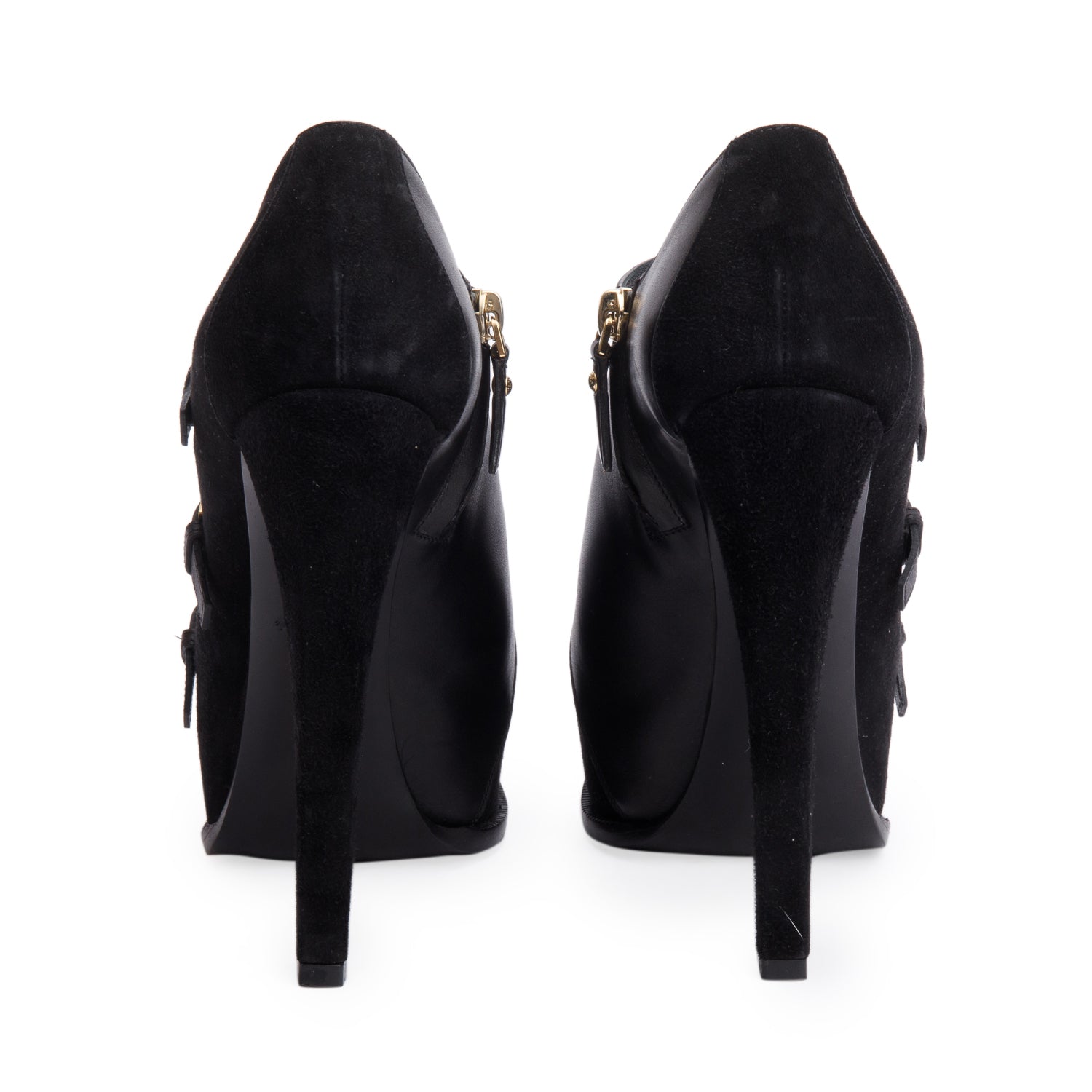 Louis Vuitton Black Leather Suede Platform Brigade Ankle Booties, Size 37.5 w/ Box & Receipt