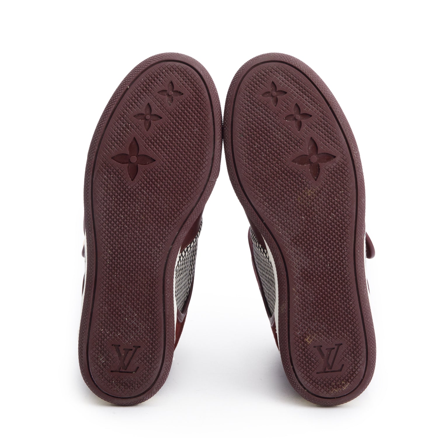 Louis Vuitton Burgundy Suede/Leather Postmark Wedge High-Top Sneakers, Size 37.5 w/ Box & Receipt