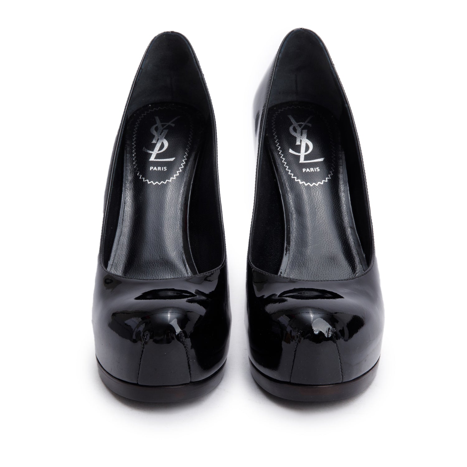 Saint Laurent Black Patent Leather Tribute Platform Pumps, Size 37 w/ Box