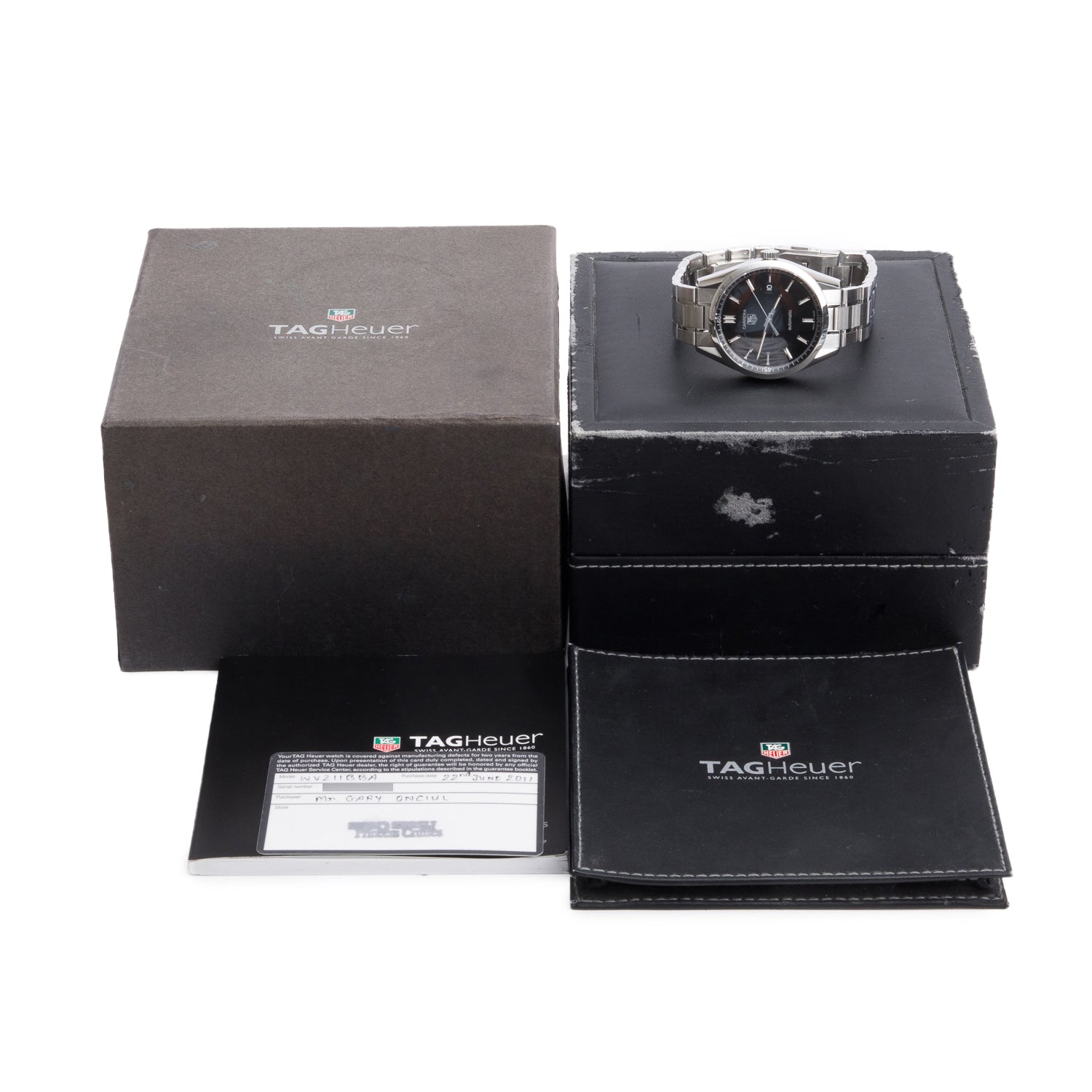 Tag Heuer Stainless Steel Carrera Calibre 5 39 MM Automatic Watch Black Dial WV211B w/ Box & Papers