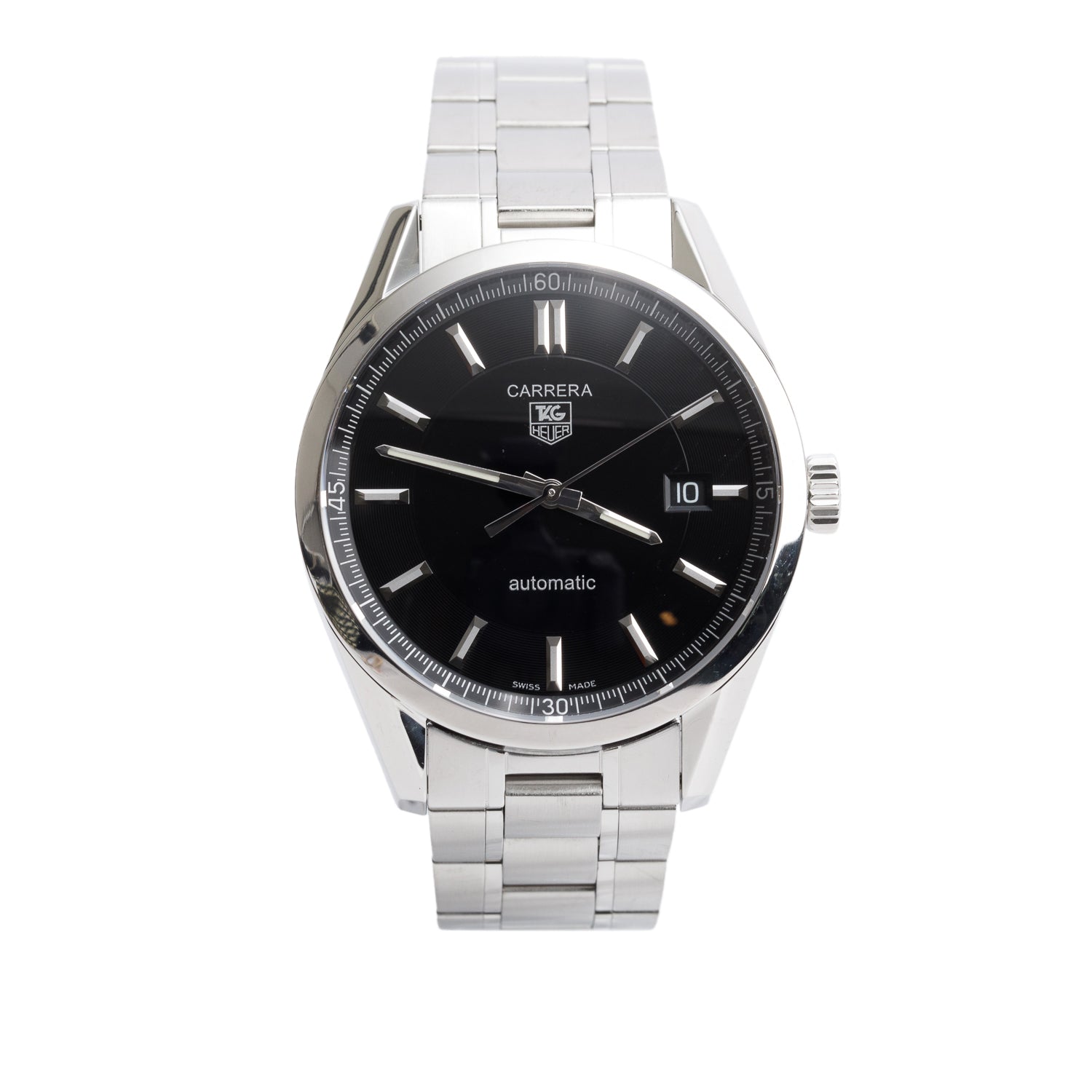 Tag Heuer Stainless Steel Carrera Calibre 5 39 MM Automatic Watch Black Dial WV211B w/ Box & Papers