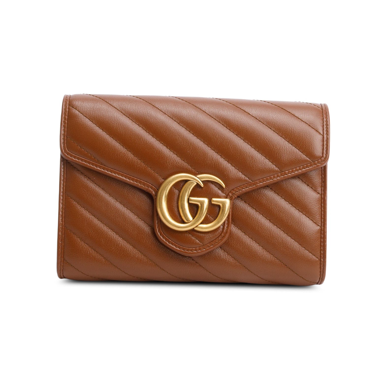 Gucci Brown GG Marmont Mini Wallet on Chain w/ Box