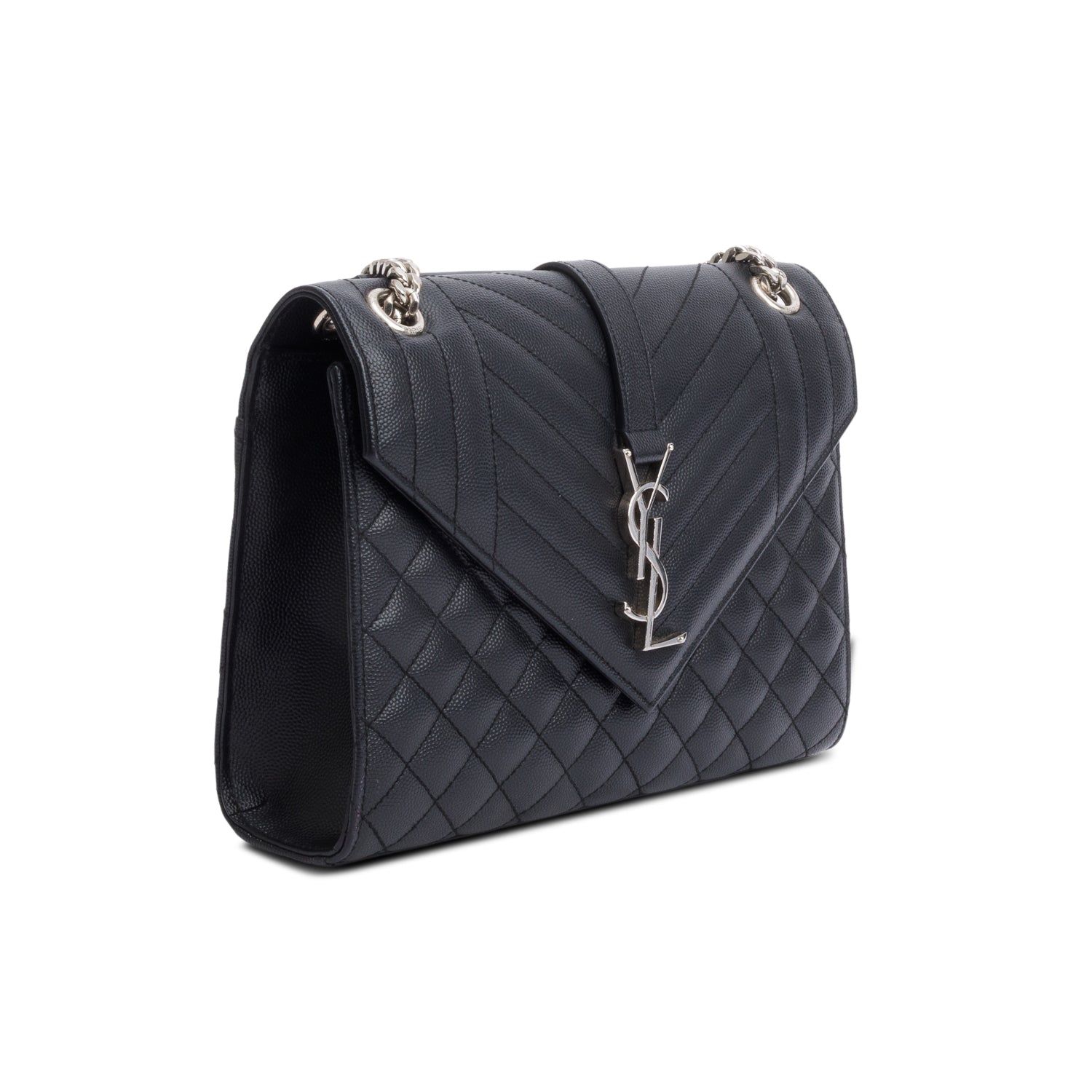 Saint Laurent Black Grained De Poudre Medium Envelope Shoulder Bag