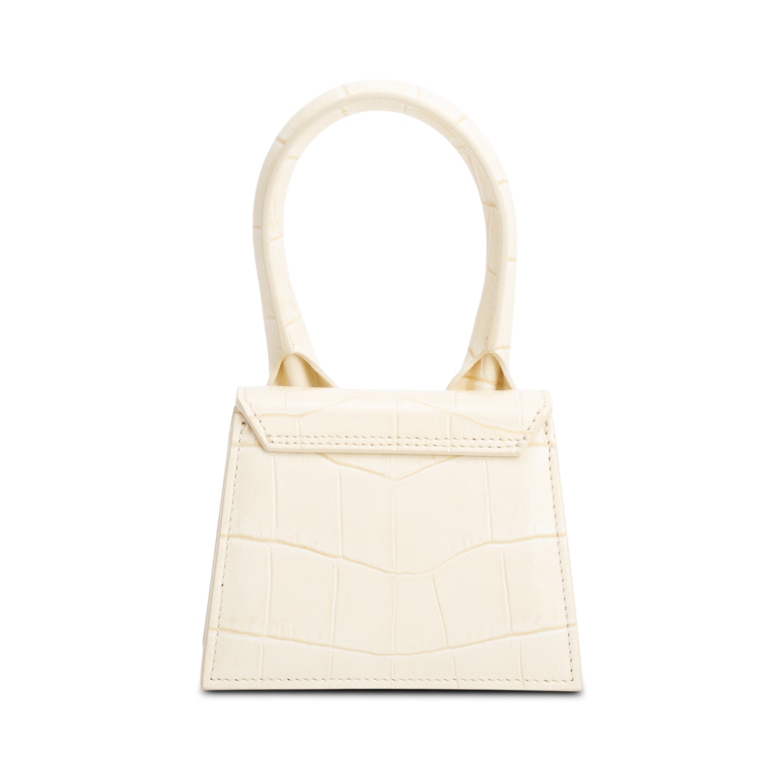 Jacquemus Cream Croc-Embossed Leather Mini Signature Le Chiquito Handle Bag w/ Strap