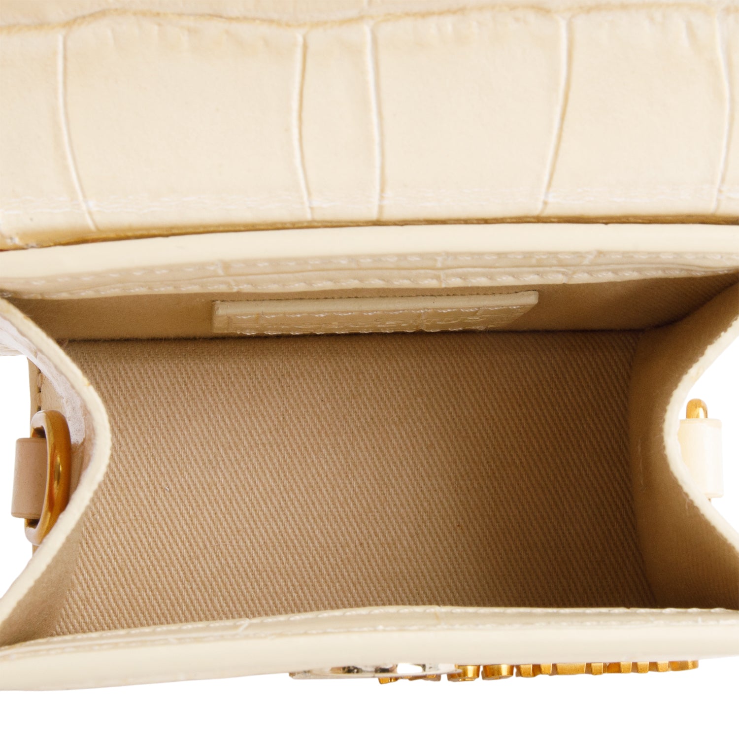 Jacquemus Cream Croc-Embossed Leather Mini Signature Le Chiquito Handle Bag w/ Strap