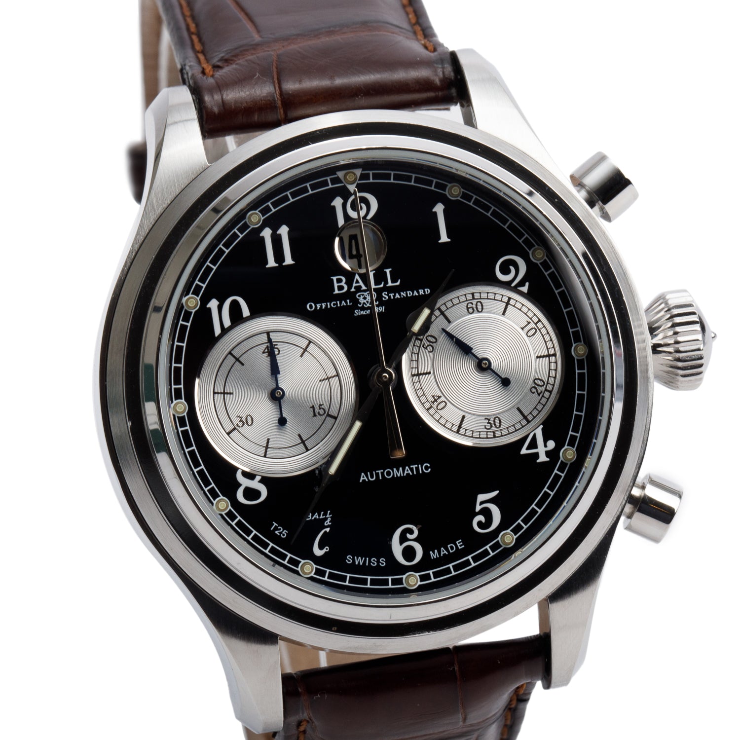 Ball Stainless Steel Trainmaster Cannonball 43 MM Automatic Chronograph Watch Black Dial w/ Box & Papers