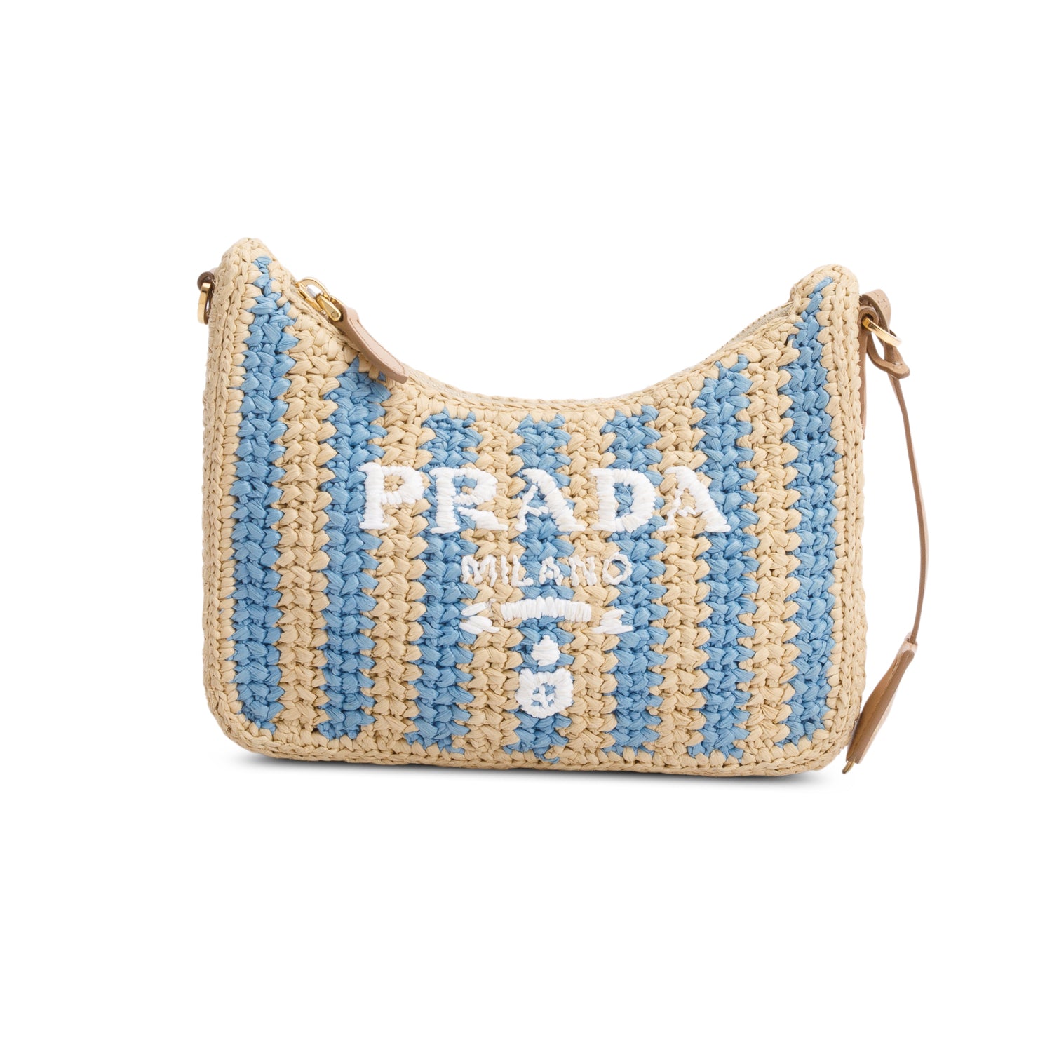 Prada Beige/Blue Raffia Re-Edition 2005 Shoulder Bag