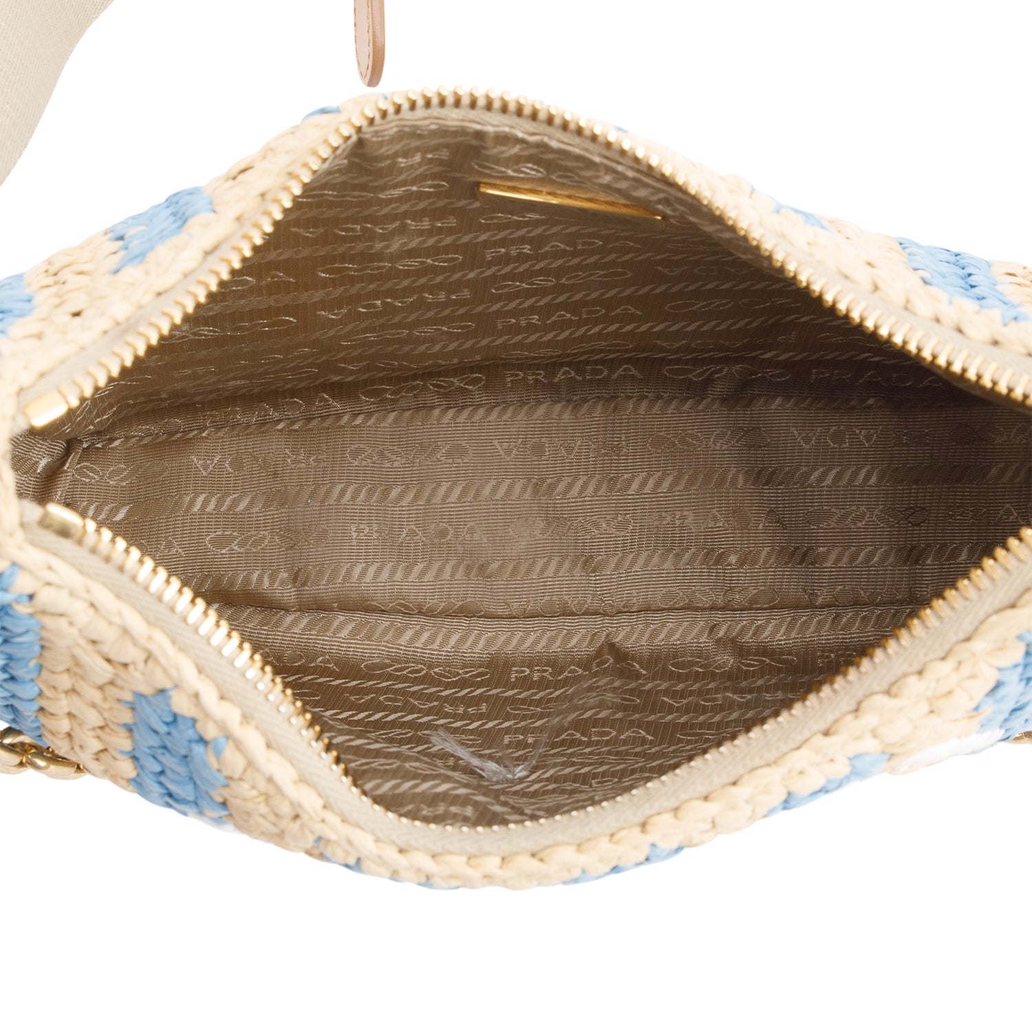 Prada Beige/Blue Raffia Re-Edition 2005 Shoulder Bag