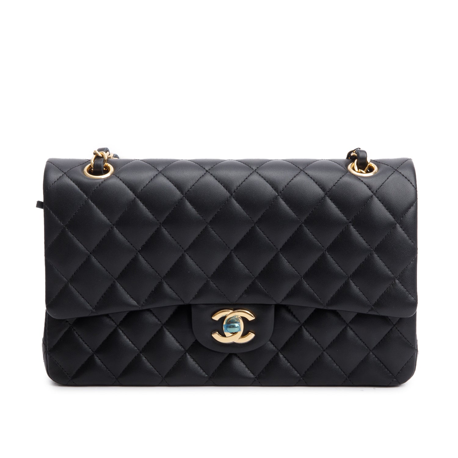 Chanel 2025 Black Quilted Lambskin Leather Classic Medium Double Flap Bag w/ Box