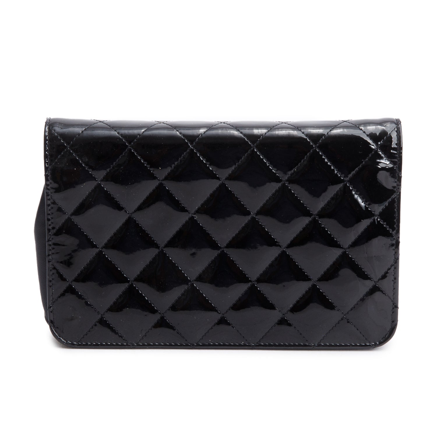 Chanel Black Quilted Patent Leather Classic Wallet on Chain w/ Box & Authenticity Card