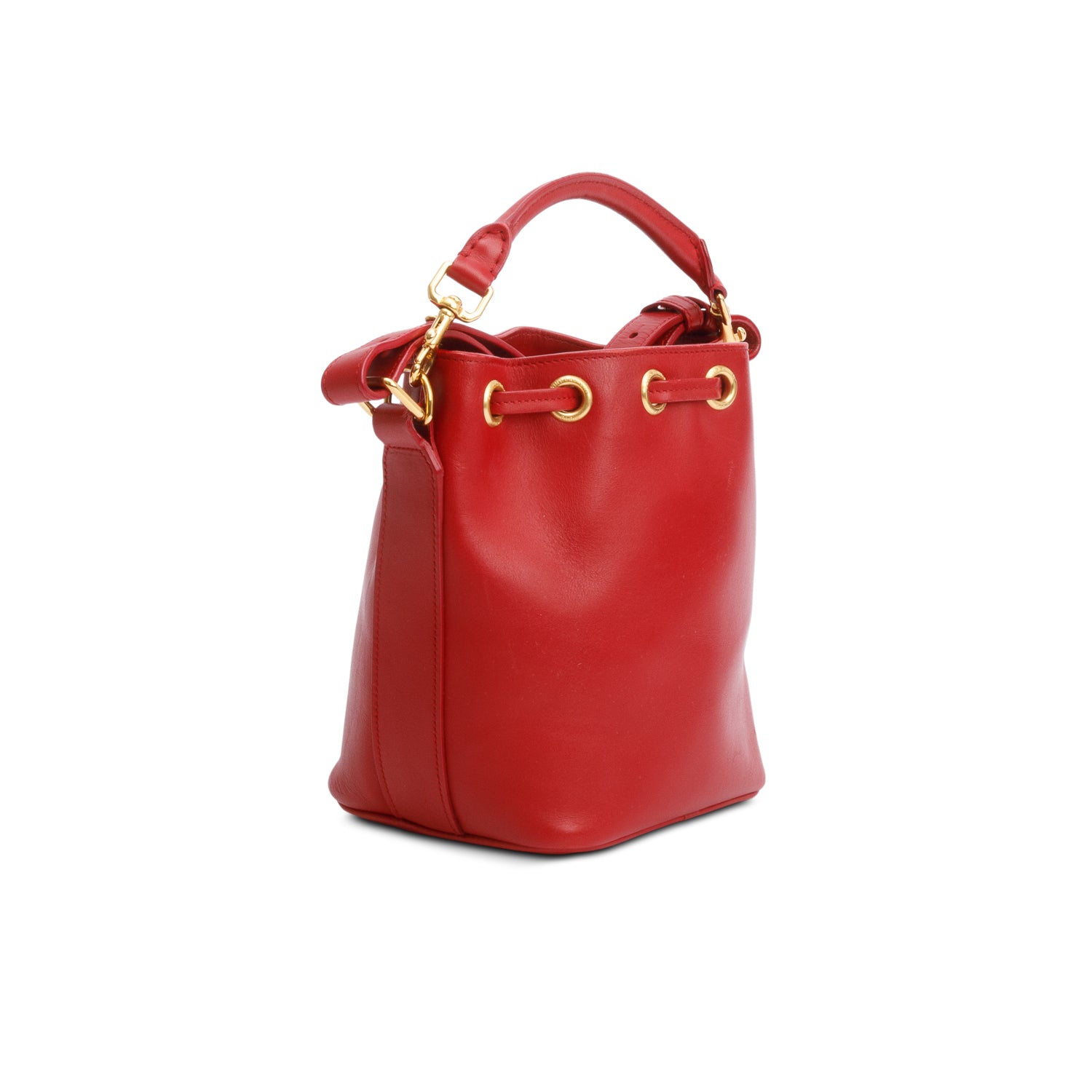 Saint Laurent Red Calskin Leather Small Emmanuel Bucket Bag