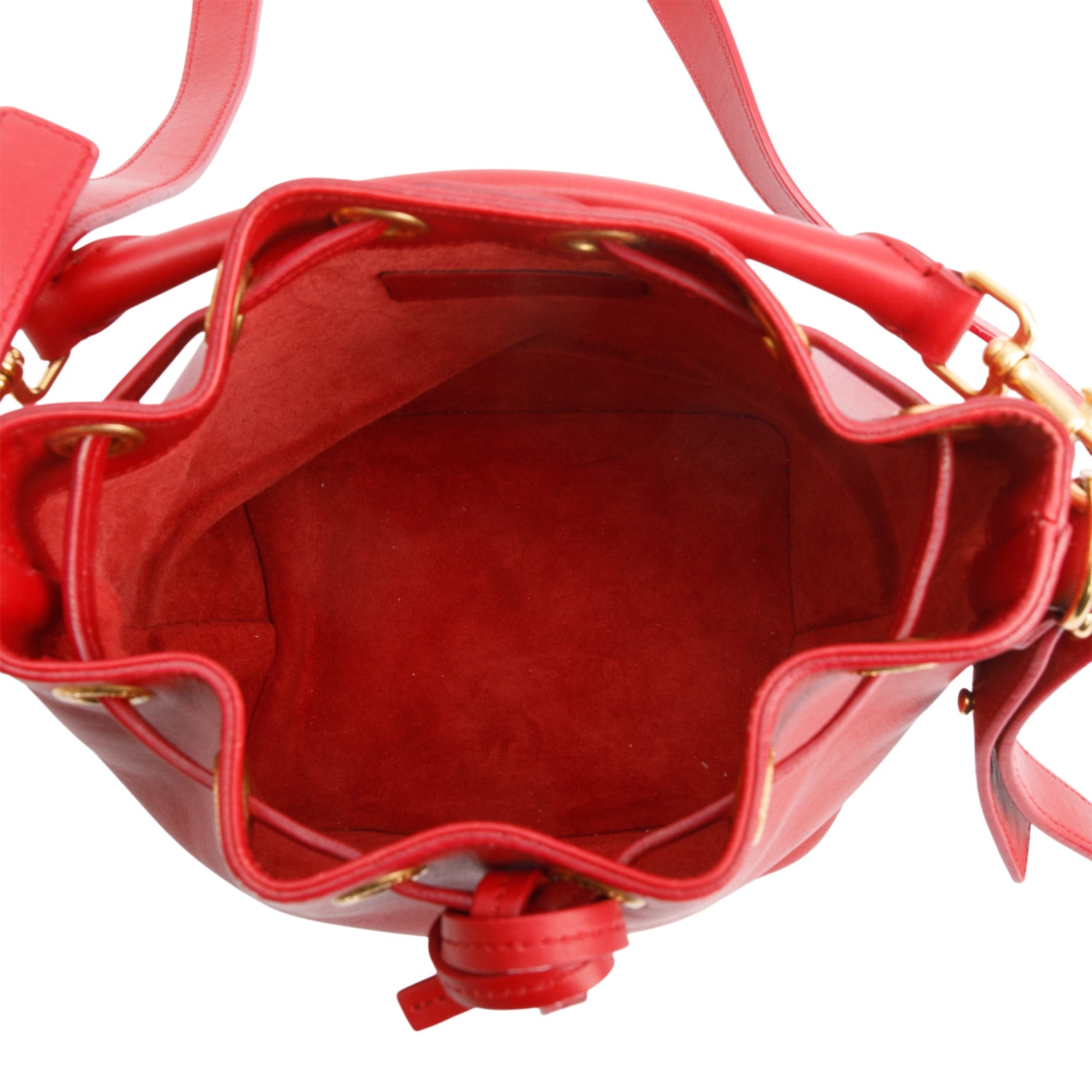 Saint Laurent Red Calskin Leather Small Emmanuel Bucket Bag