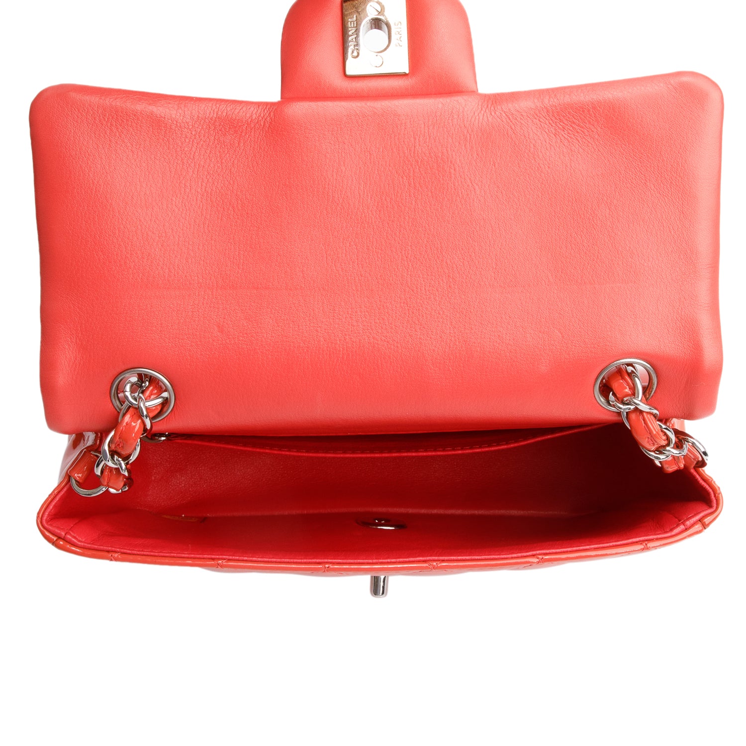 Chanel Red Quilted Patent Leather Classic Mini Rectangular Flap Bag w/ Authenticity Card