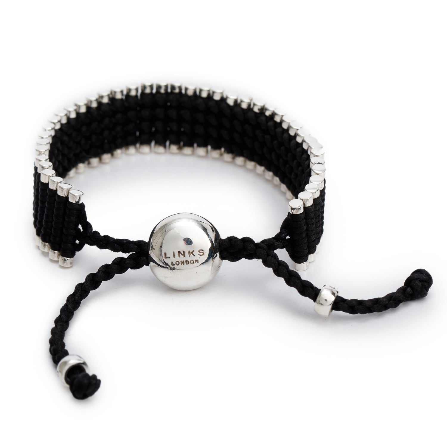 Links of London Sterling Silver Black & Silver Cord Friendship Bracelet