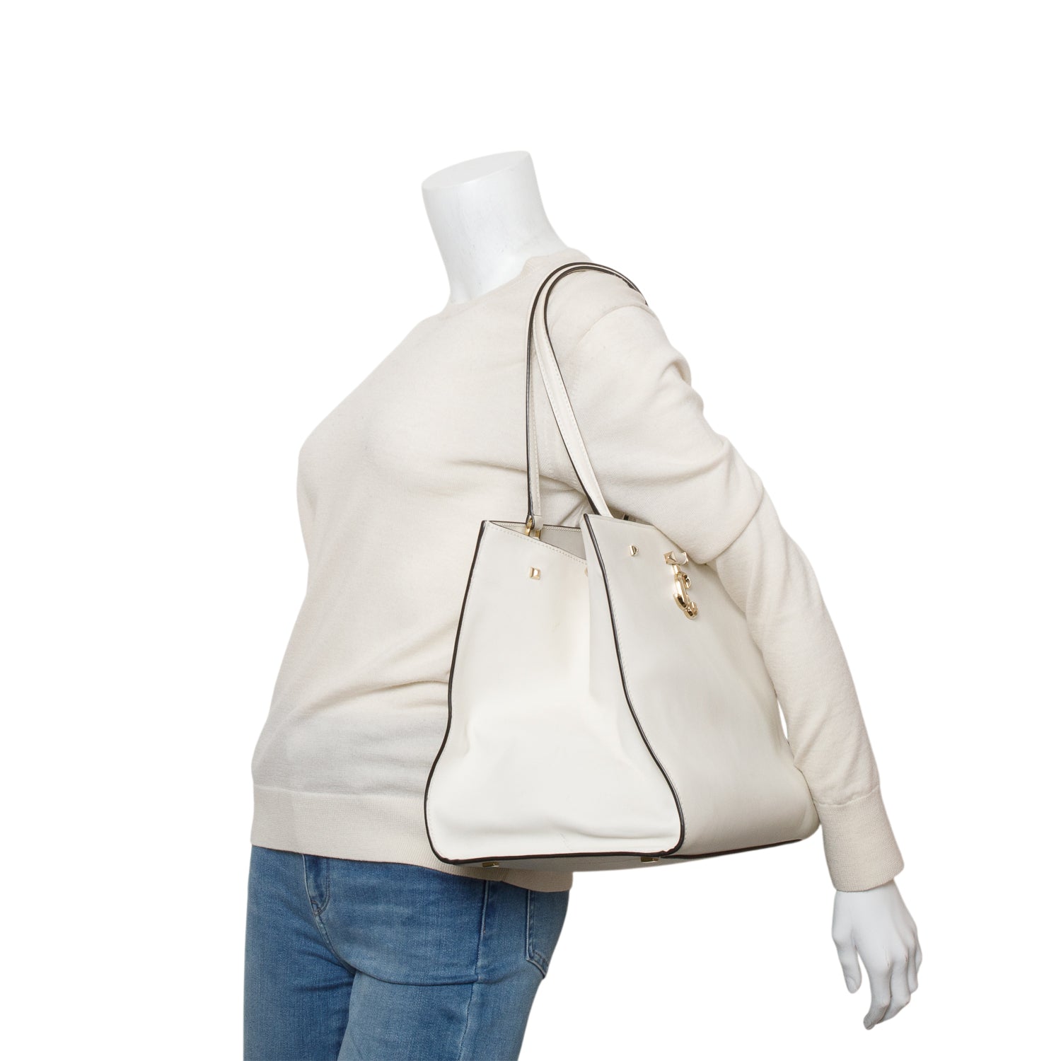 Jimmy Choo White Shiny Calf Leather Varenne Tote