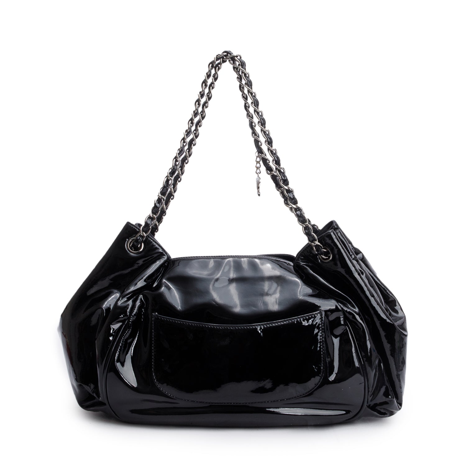 Chanel Black Patent Leather Tweed Petals Accordion Tote w/ Authenticity Card