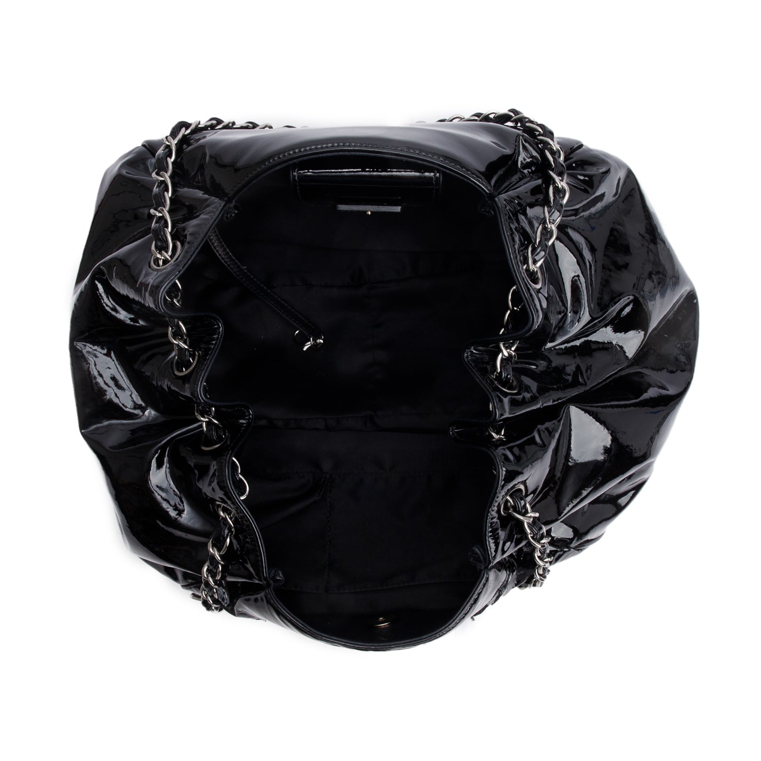 Chanel Black Patent Leather Tweed Petals Accordion Tote w/ Authenticity Card