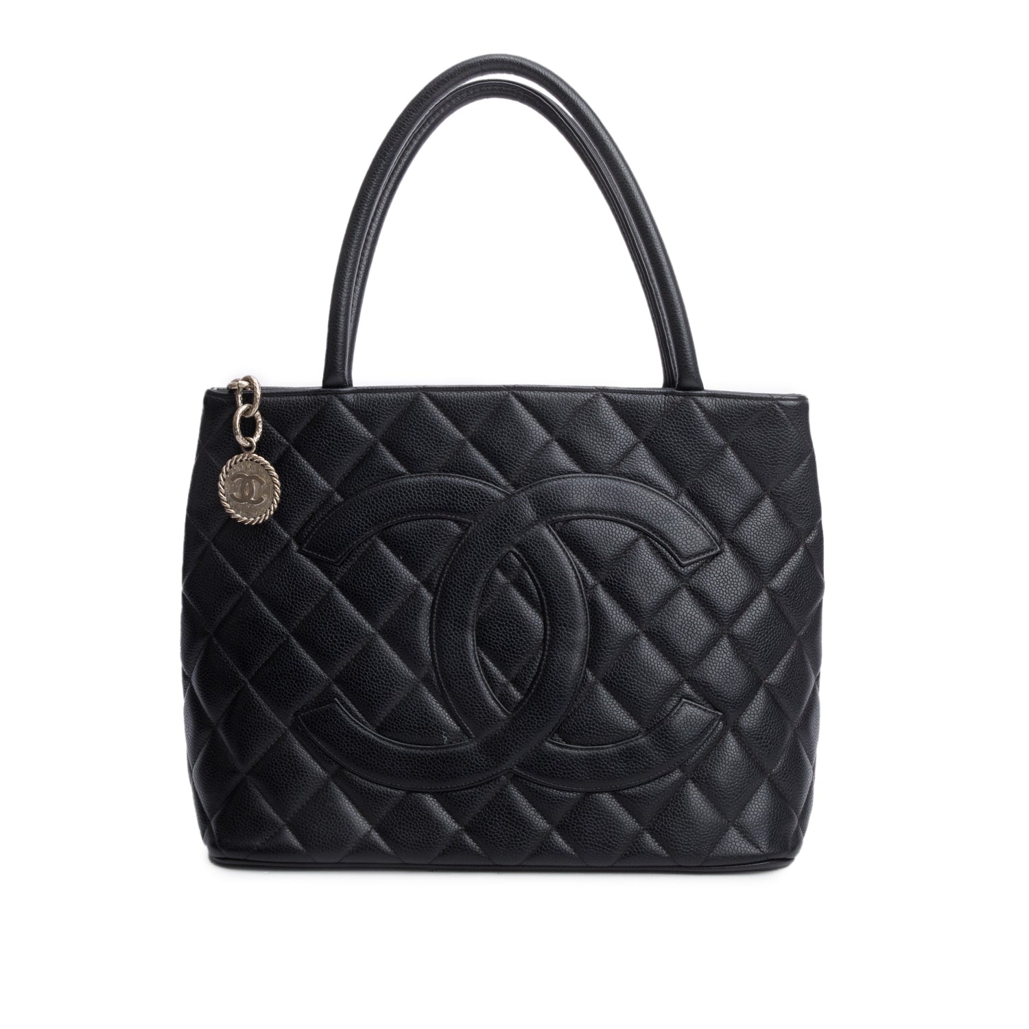 Chanel Vintage Black Caviar Leather Medallion Tote w/ Authenticity Card