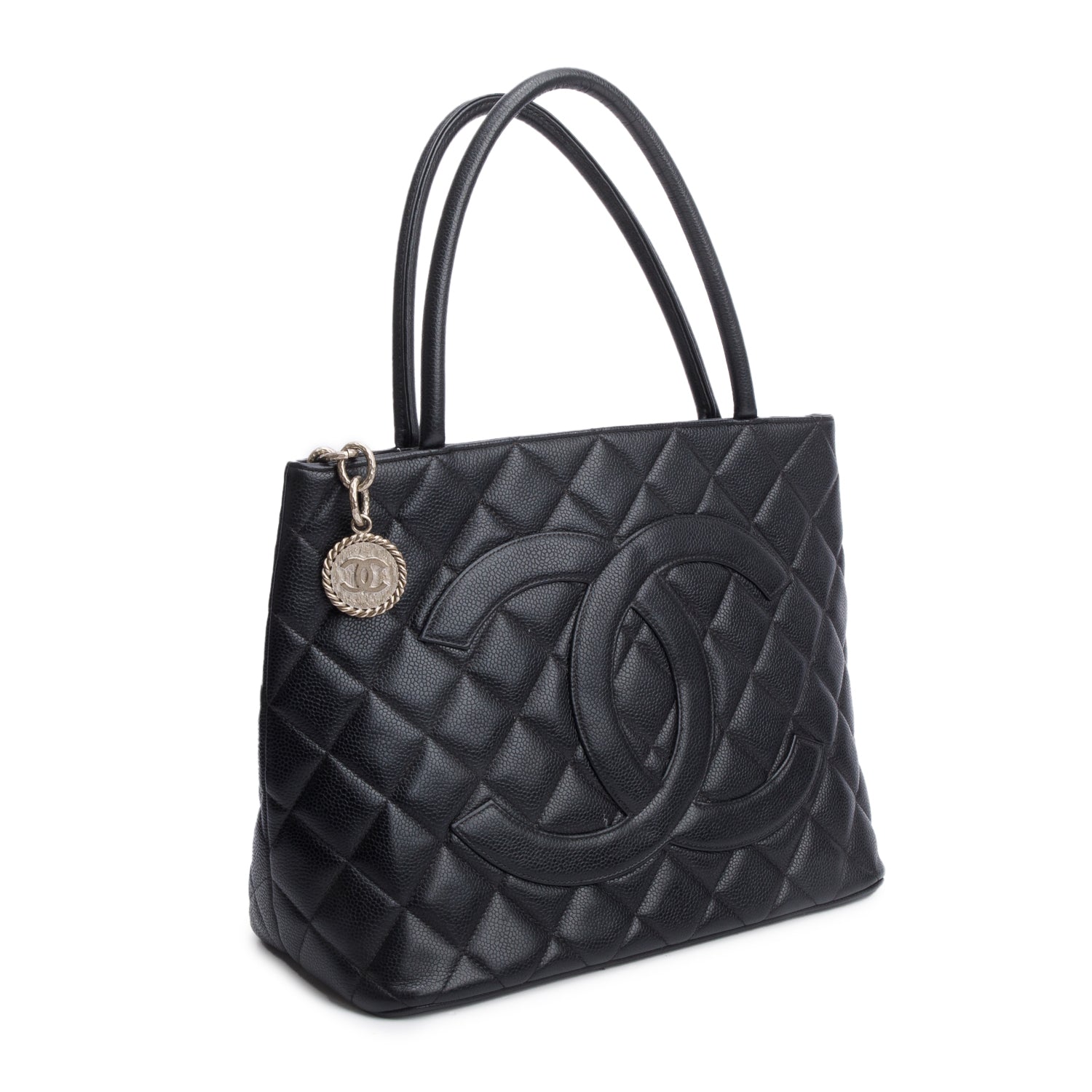 Chanel Vintage Black Caviar Leather Medallion Tote w/ Authenticity Card