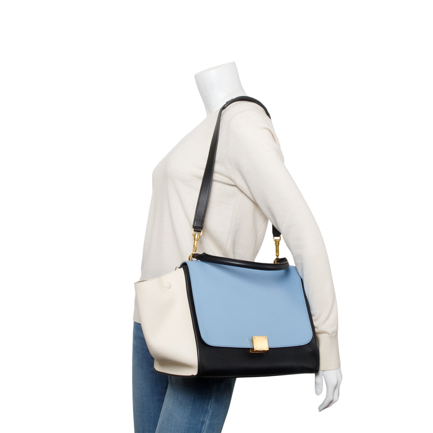 Celine Tricolor Calfskin Leather Medium Trapeze Bag w/ Strap