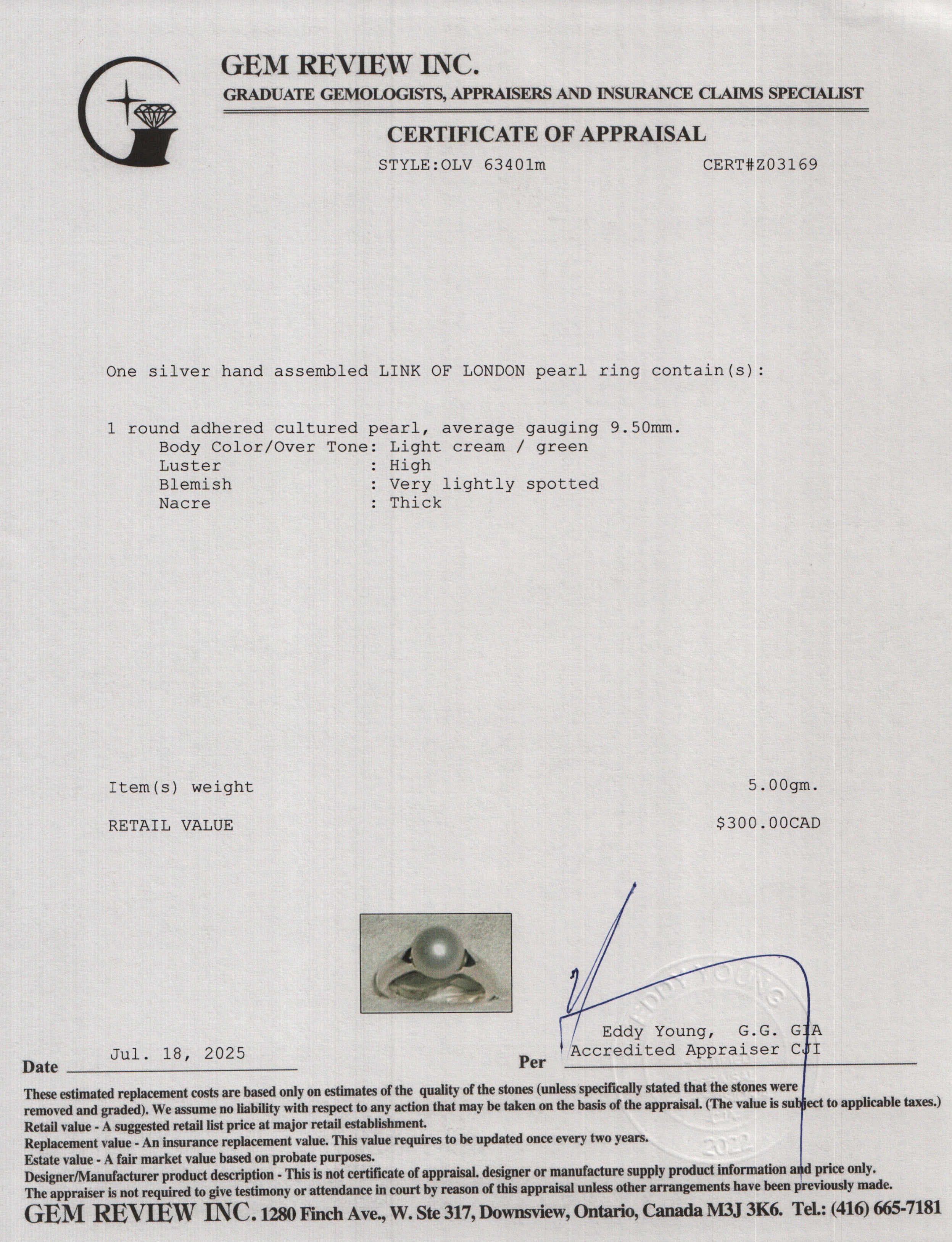 Links of London Sterling Silver Effervescence Pearl Ring, Size 6.25