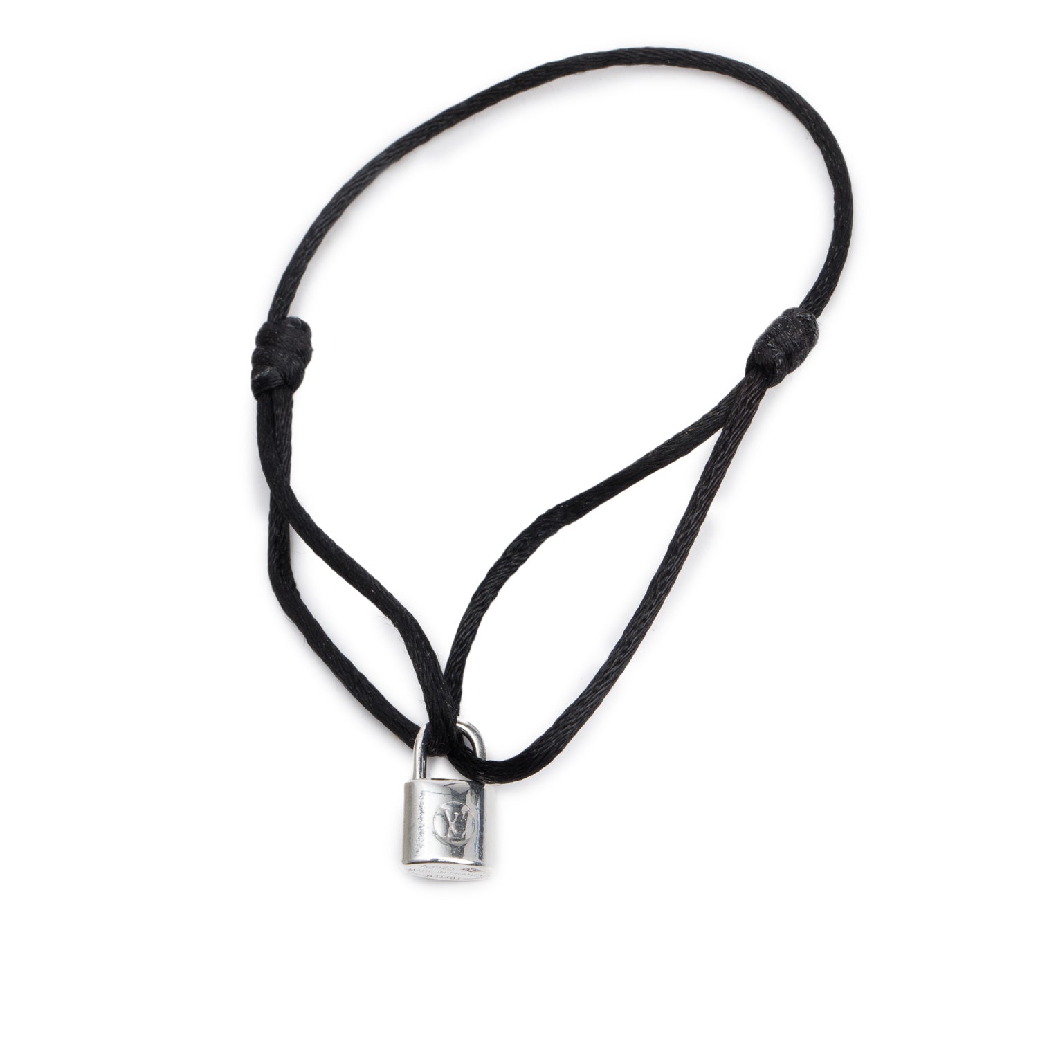 Louis Vuitton Sterling Silver Lockit Black Cord Charm Bracelet
