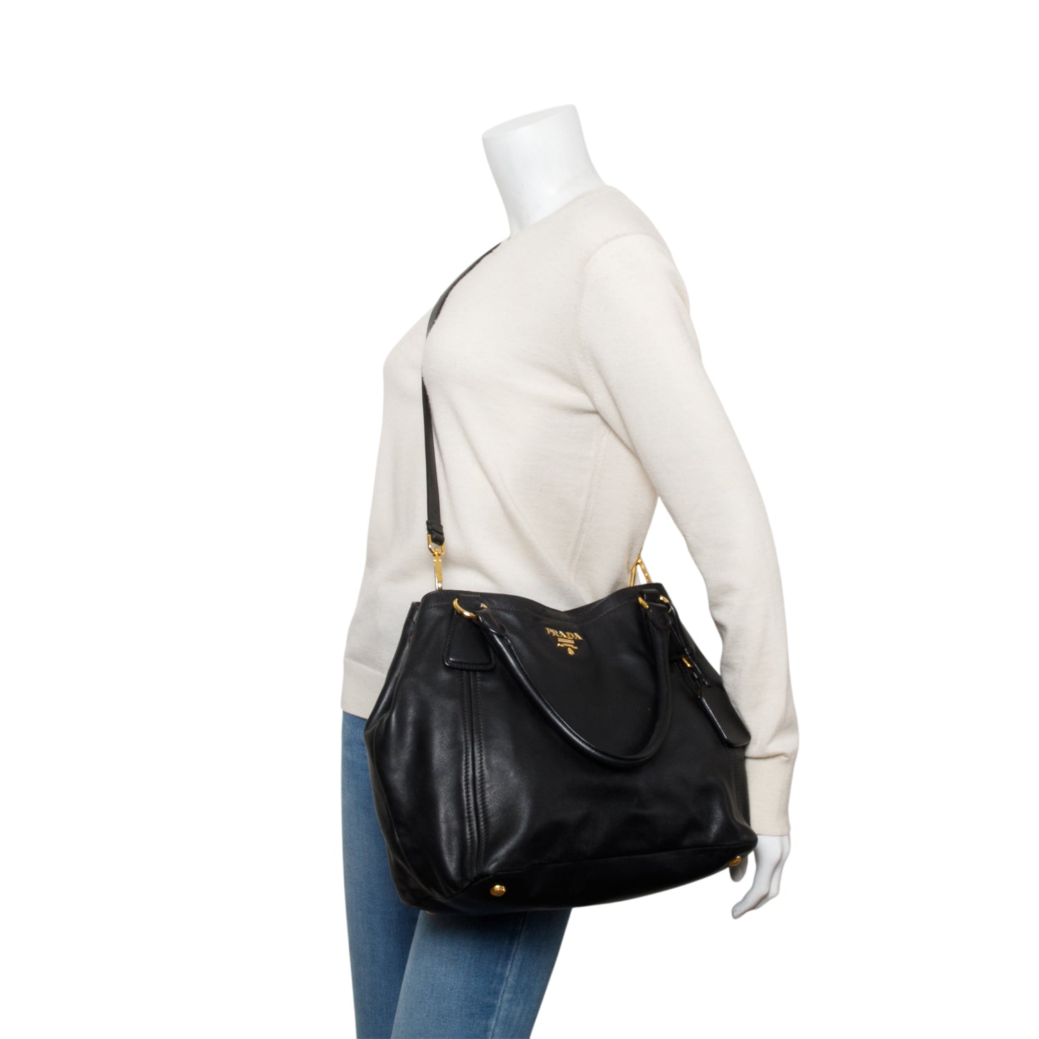 Prada Black Soft Calf Leather Tote / Strap