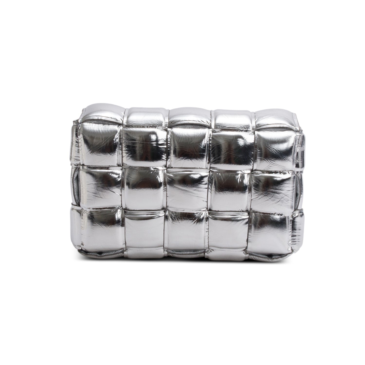 Bottega Veneta Silver Metallic Nappa Intrecciato Padded Chain Cassette Bag
