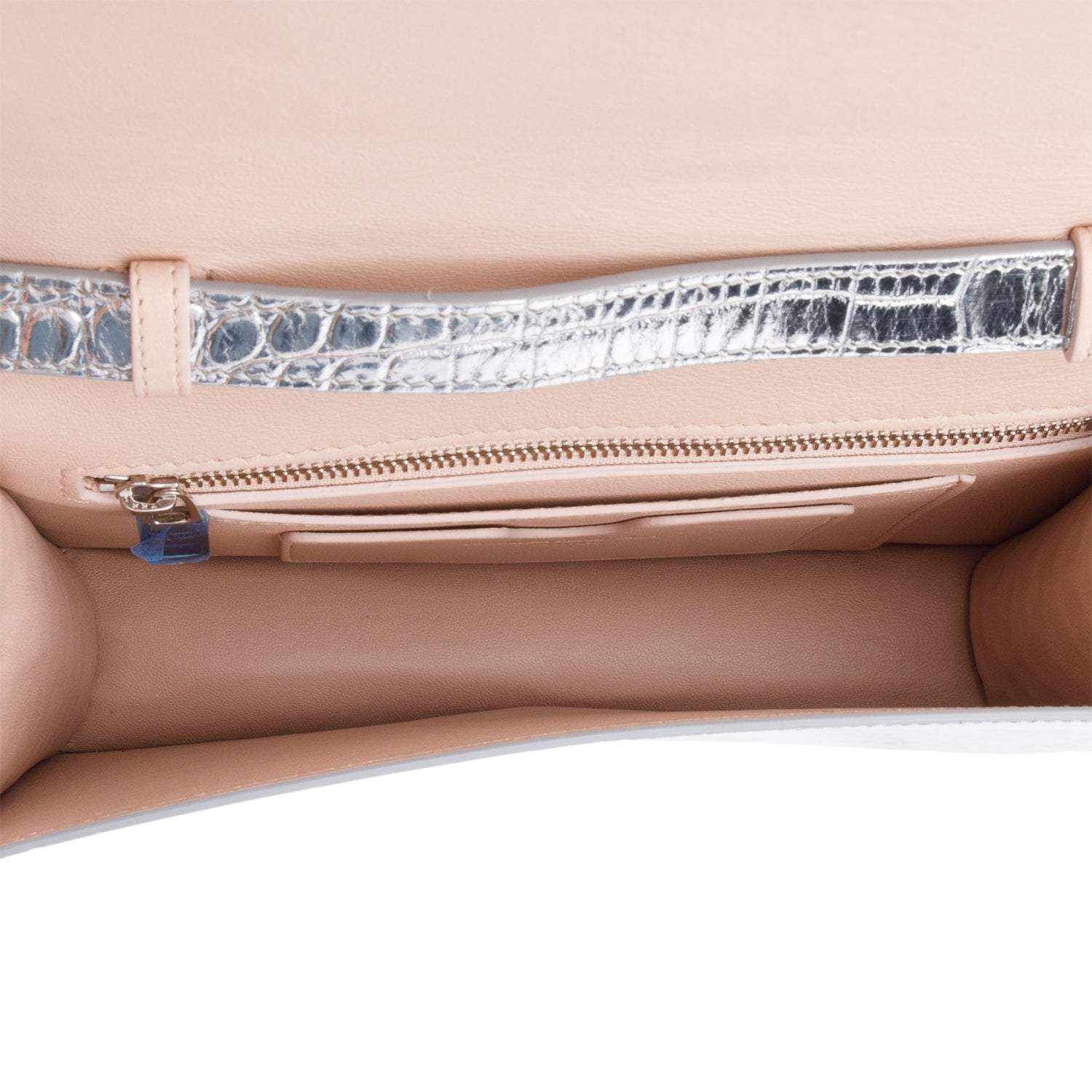 Alexander McQueen Silver Metallic Croc Embossed Four Ring Crossbody Bag