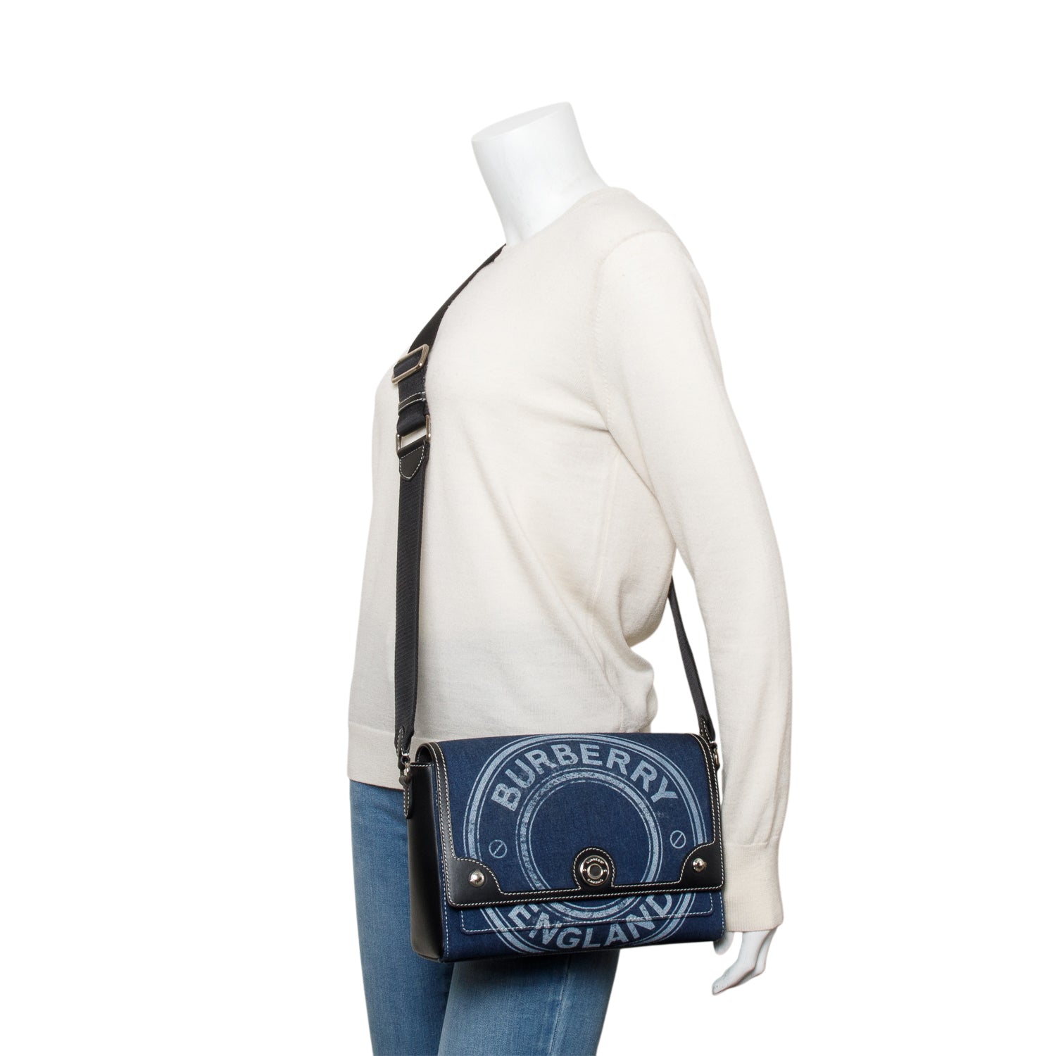 Burberry Blue Denim Logo Print Note Crossbody Bag
