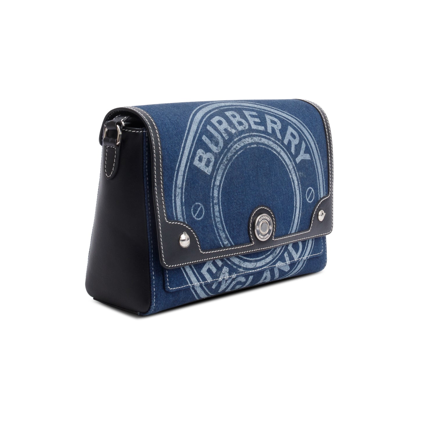 Burberry Blue Denim Logo Print Note Crossbody Bag