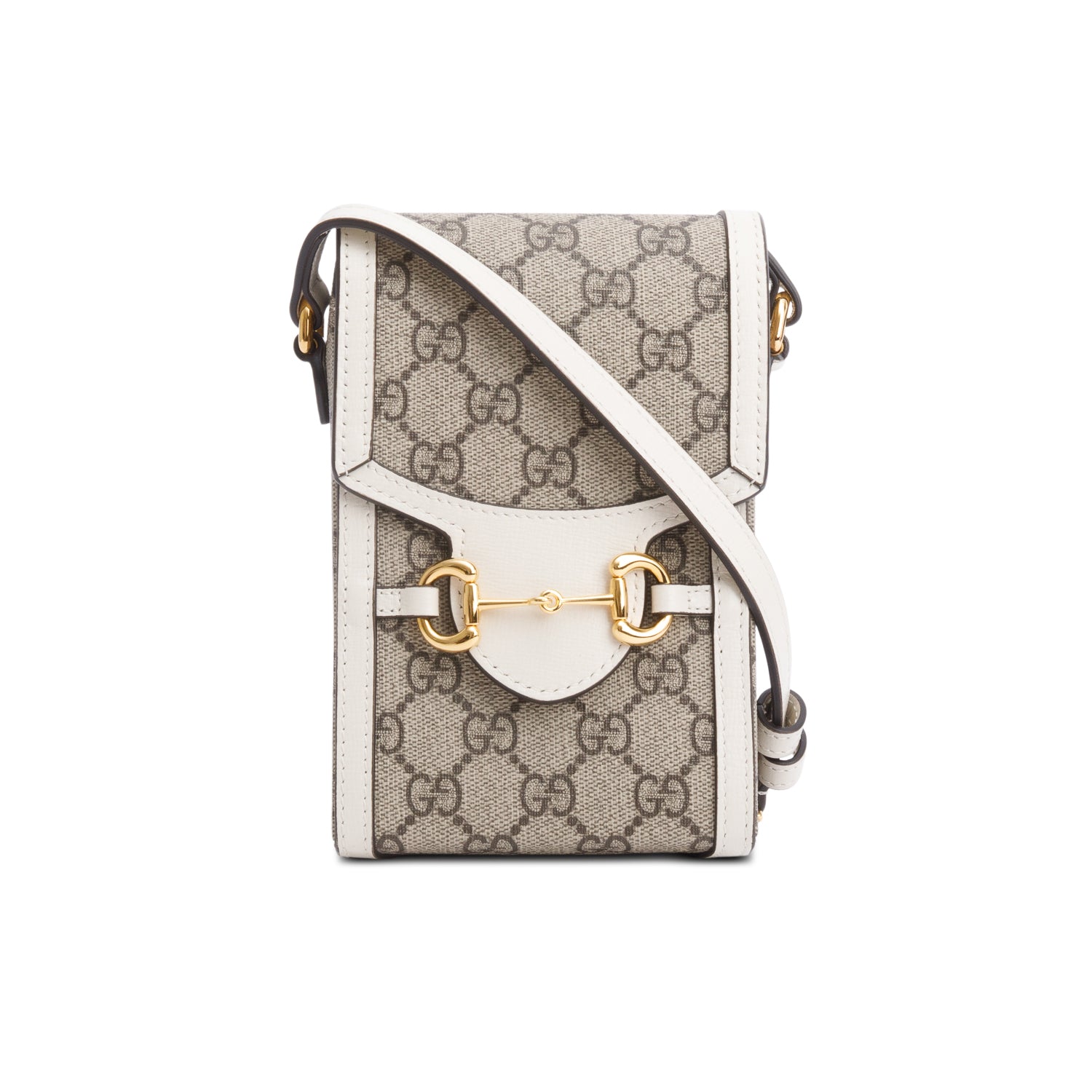 Gucci GG Supreme White Leather Trim Mini Horsebit 1955 Crossbody Bag