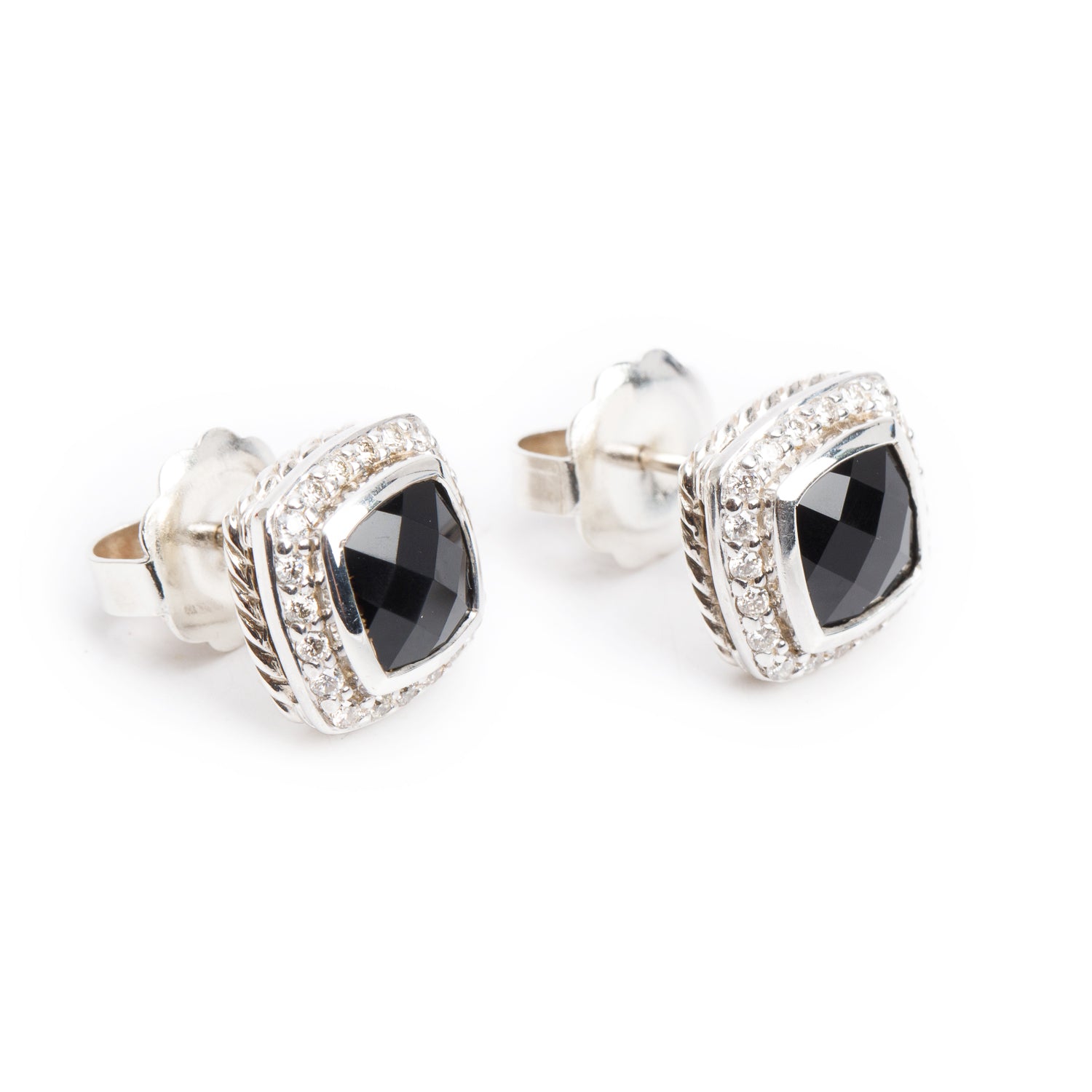 David Yurman Sterling Silver Onyx & Diamond Albion Earrings, 7 MM