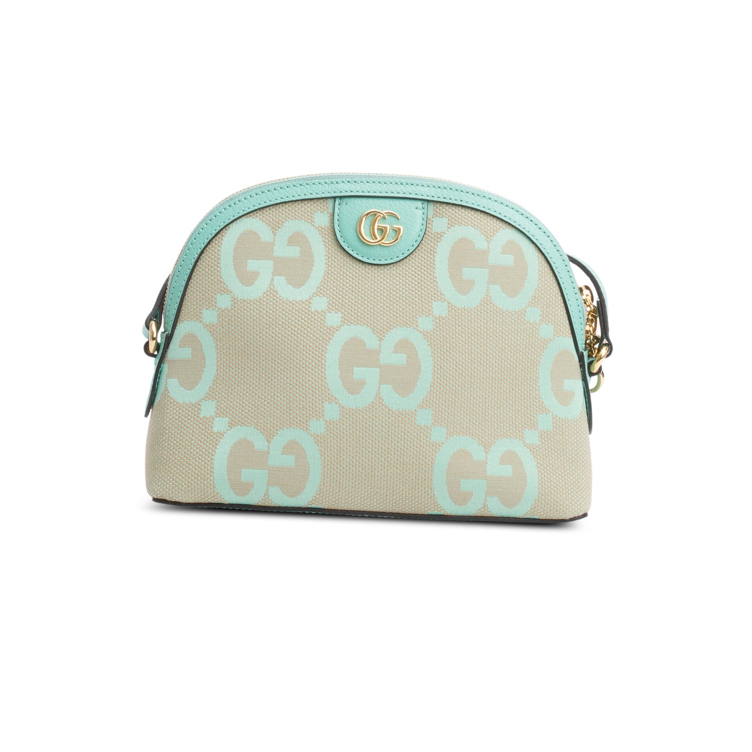 Gucci Green Calfskin Leather Trim Jumbo GG Canvas Small Ophidia Dome Crossbody Bag