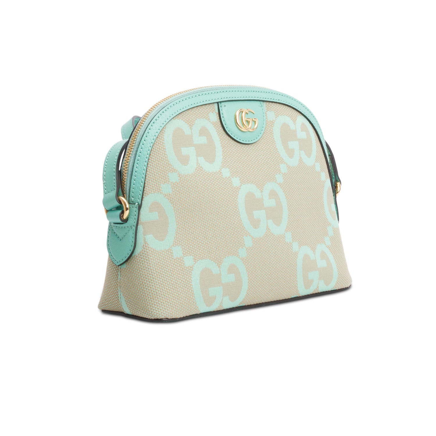 Gucci Green Calfskin Leather Trim Jumbo GG Canvas Small Ophidia Dome Crossbody Bag